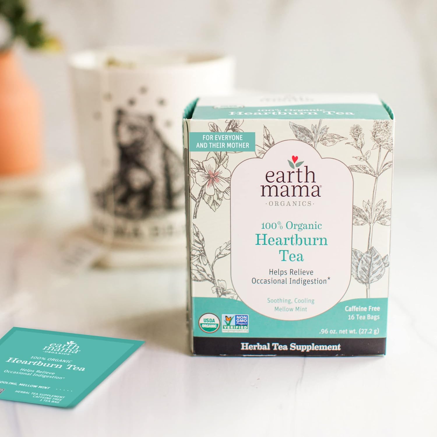 Organic Heartburn Tea for Pregnancy with Marshmallow Root & Lemon Balm - 16 Teabags/Box (6-Pack)