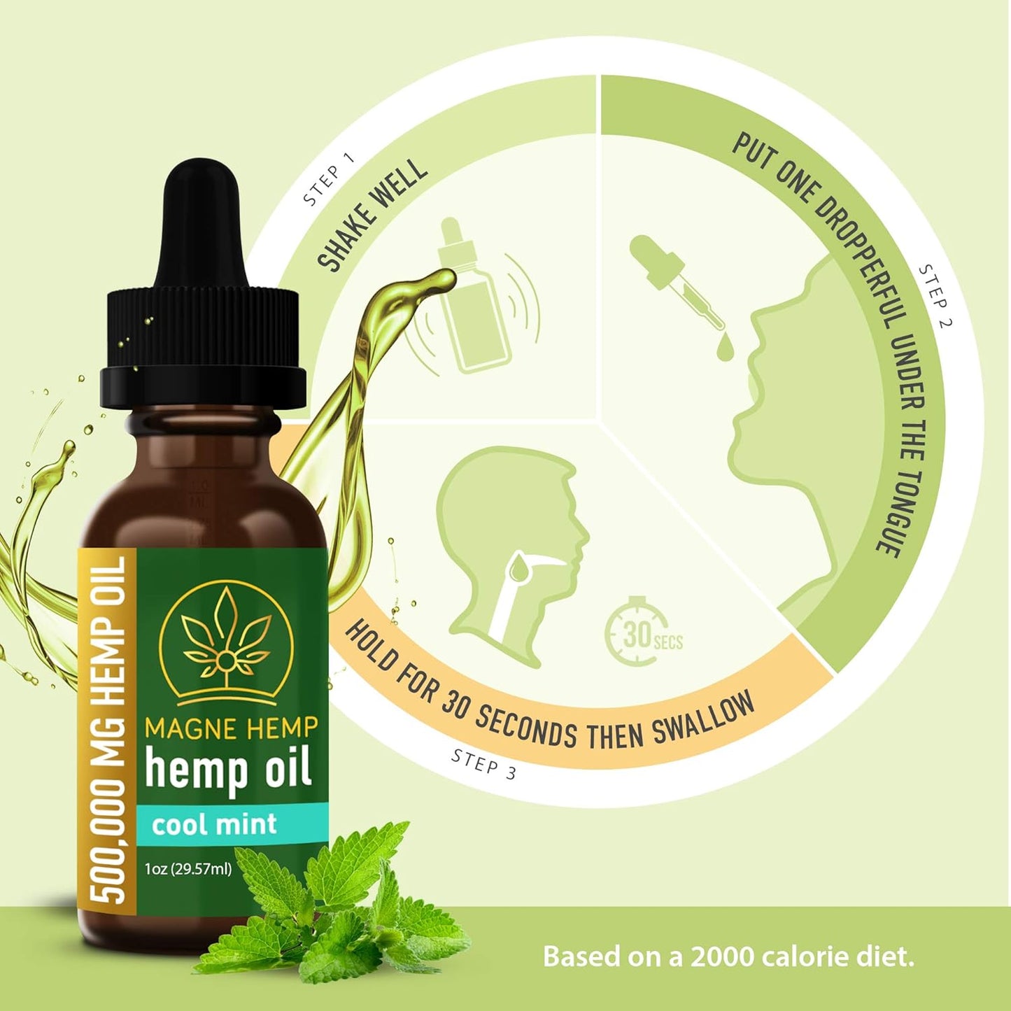 Organic High Potency 500,000mg THC-Free Cool Mint metabolism booster Oil Extract with Essential Oils for Joint Support and Mood Enhancement