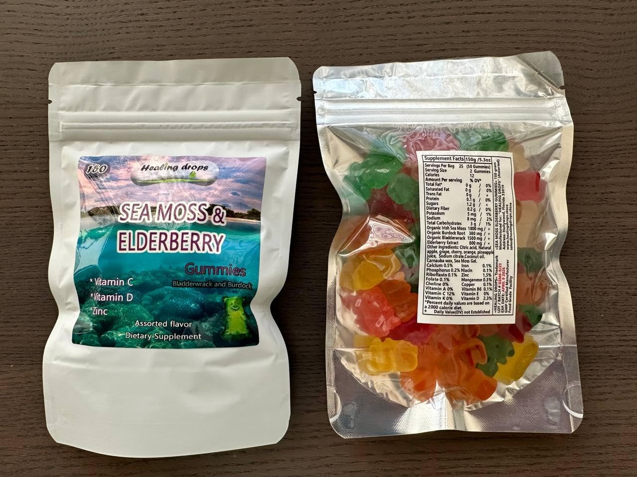 Organic Irish Sea Moss Gummies with Bladderwrack and Burdock Root - Keto Vegan Skin Detox Supplement with Elderberry - Raw Sun-Dried Seamoss Powder Gel - Non-GMO & Alkaline Formula