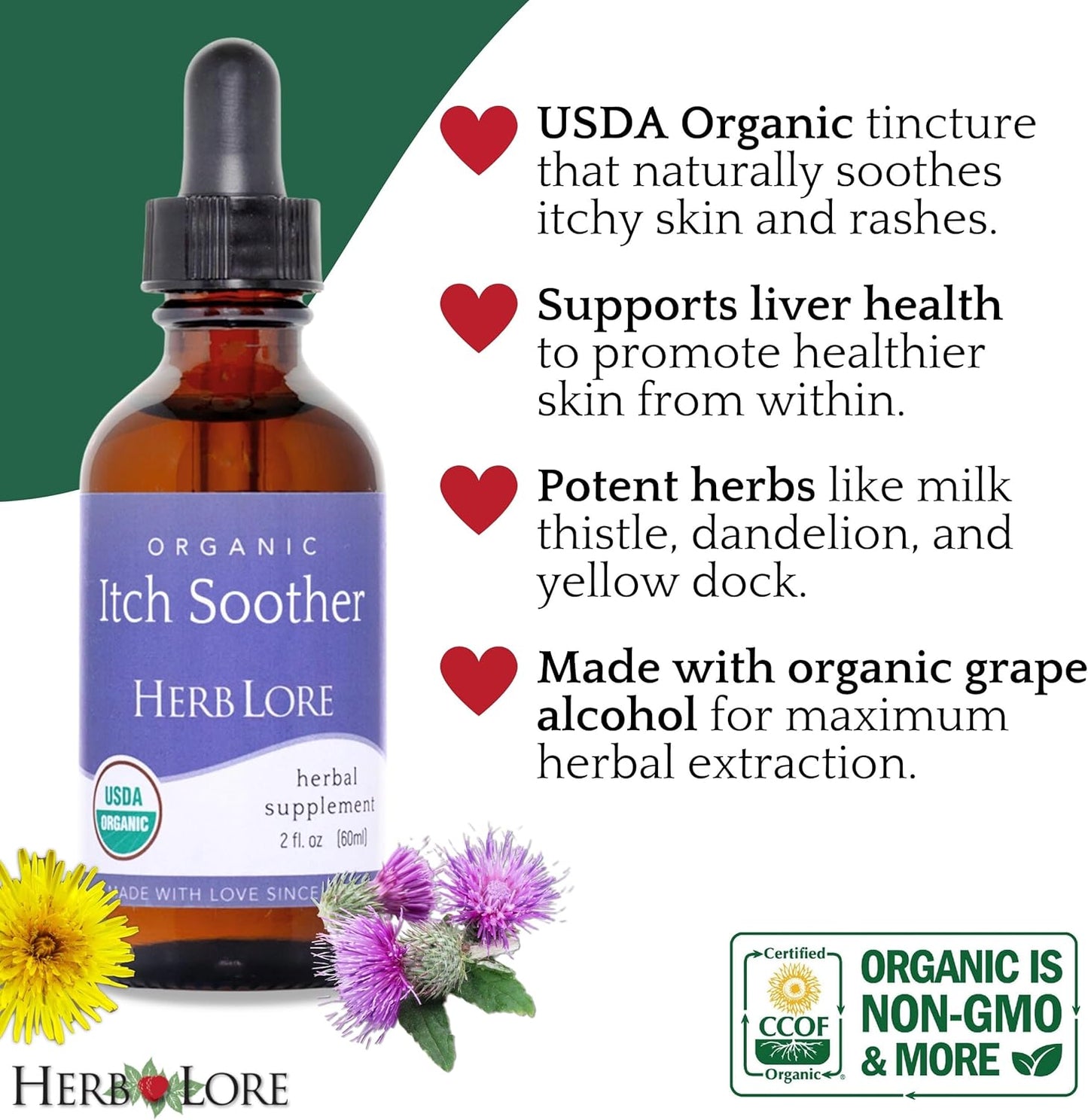 Organic Itch Soother Tincture for Pregnancy Skin & Rash Relief - Milk Thistle, Dandelion & Yellow Dock Liver Support Drops