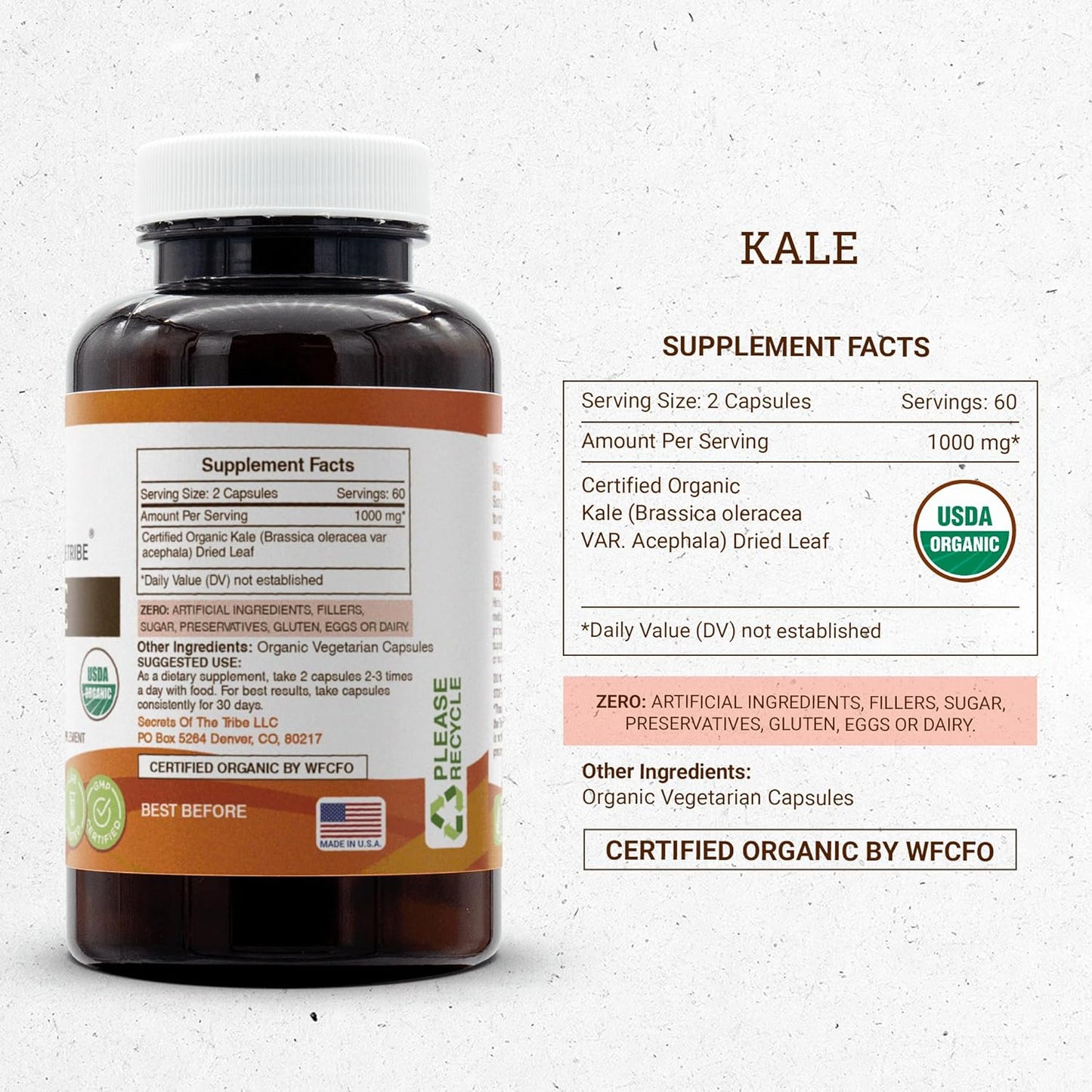 Organic Kale Capsules | High-Potency Herbal Supplement | 120 Capsules of USDA Organic Kale (Brassica oleracea VAR. Acephala) Dried Leaf