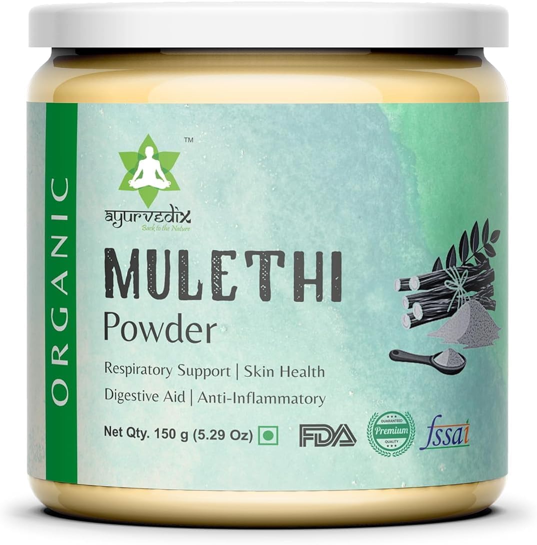 Organic Licorice Root Powder 150gm - Ayurvedic Mulethi Supplement for Healthy Stomach & Digestive Tract - Non GMO, Gluten Free - Glycyrrhiza Glabra