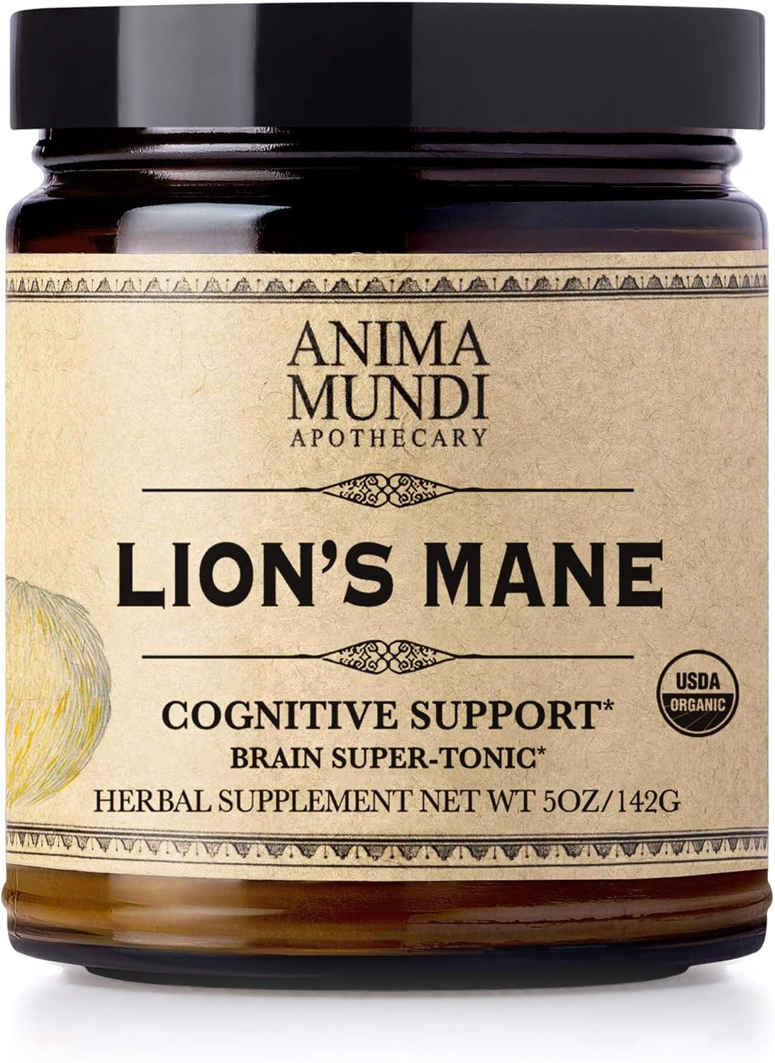Organic Lions Mane Brain Support Powder - Anima Mundi Apothecary Mushroom Supplement (5oz / 141g)