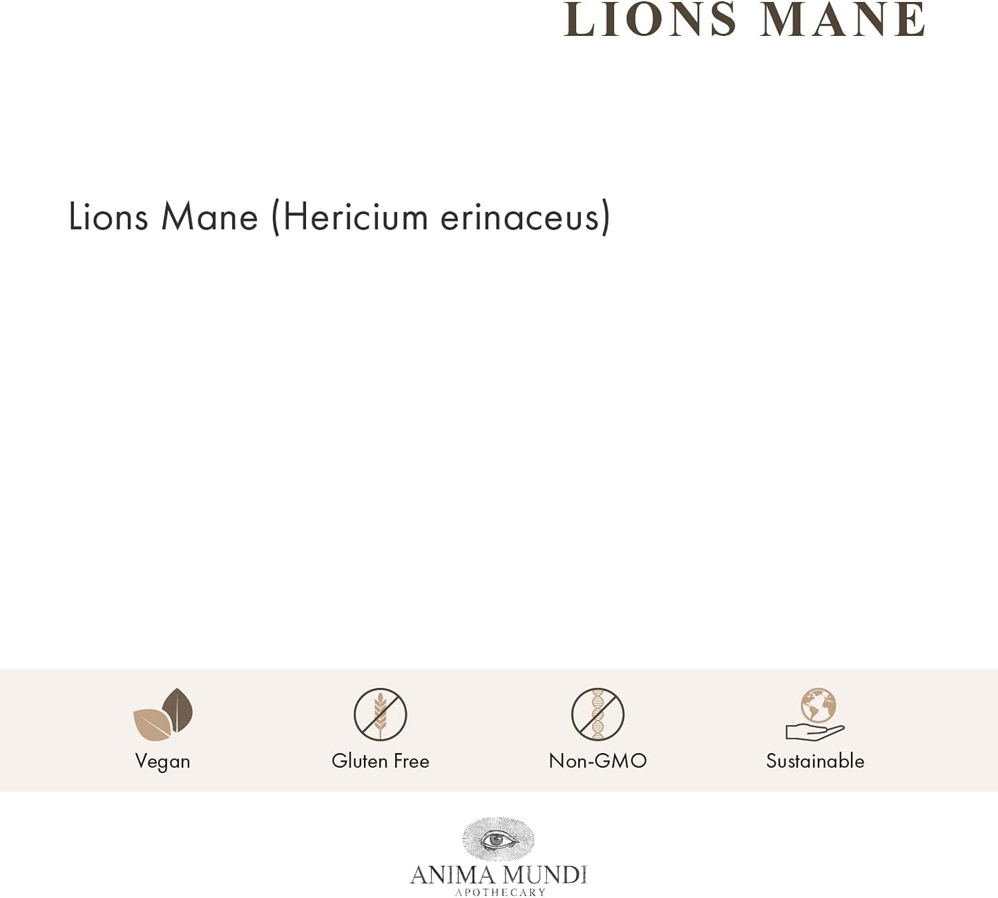 Organic Lions Mane Brain Support Powder - Anima Mundi Apothecary Mushroom Supplement (5oz / 141g)