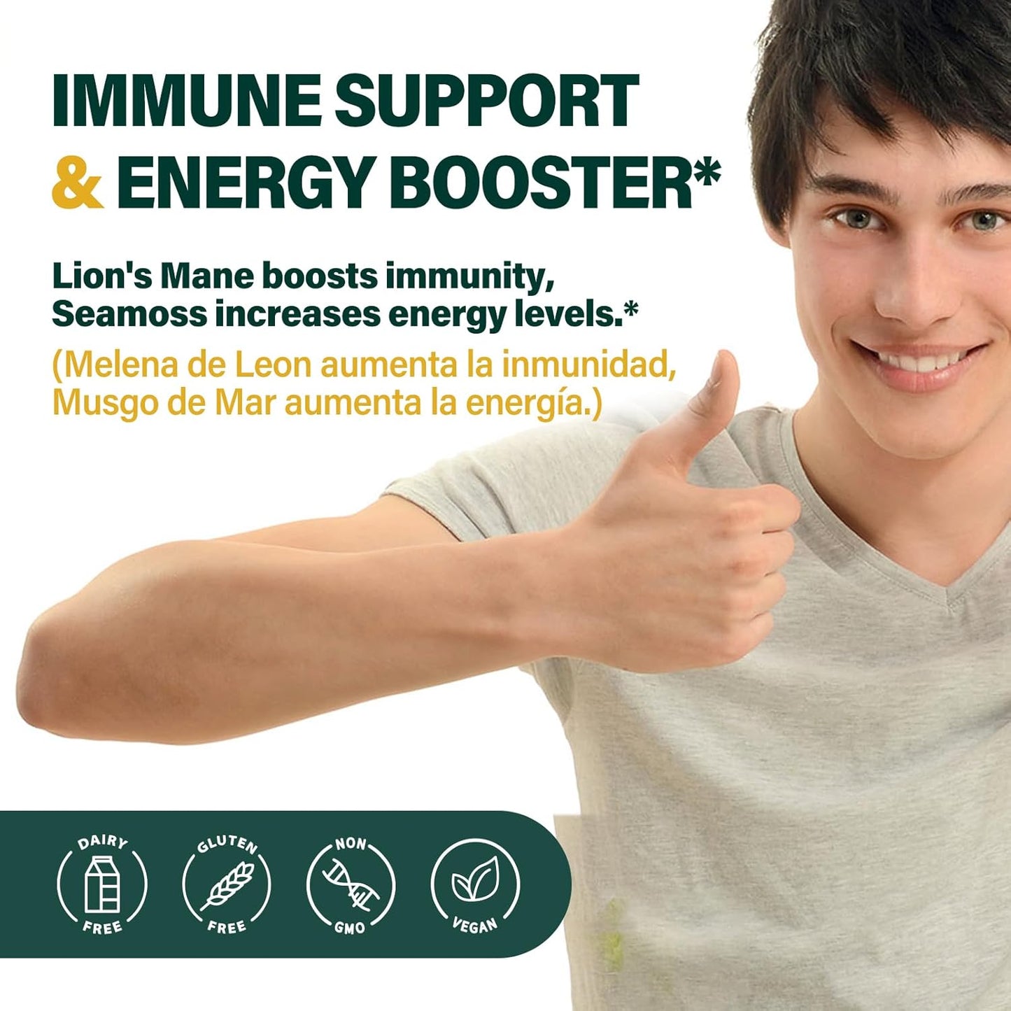 Organic Lions Mane Liquid Drops with Echinacea & Sea Moss for Immune and Brain Support - 2oz Bottle