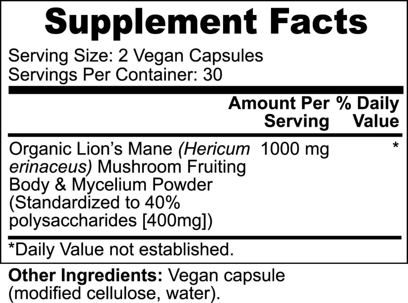 Organic Lion's Mane Mushroom Supplement, Single Count Pack for Cognitive Support