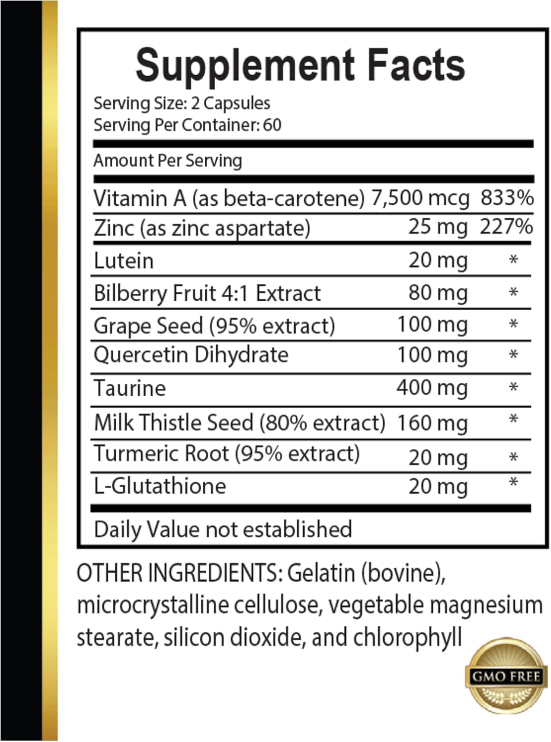 Organic Lutein Complex for Vision Support - Eye Vitamin & Mineral Supplement with Taurine and Milk Thistle Extract - 1 Bottle