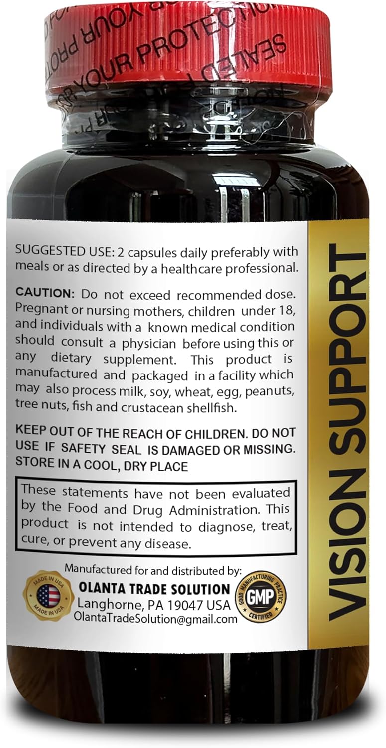 Organic Lutein Complex for Vision Support - Eye Vitamin & Mineral Supplement with Taurine and Milk Thistle Extract - 1 Bottle