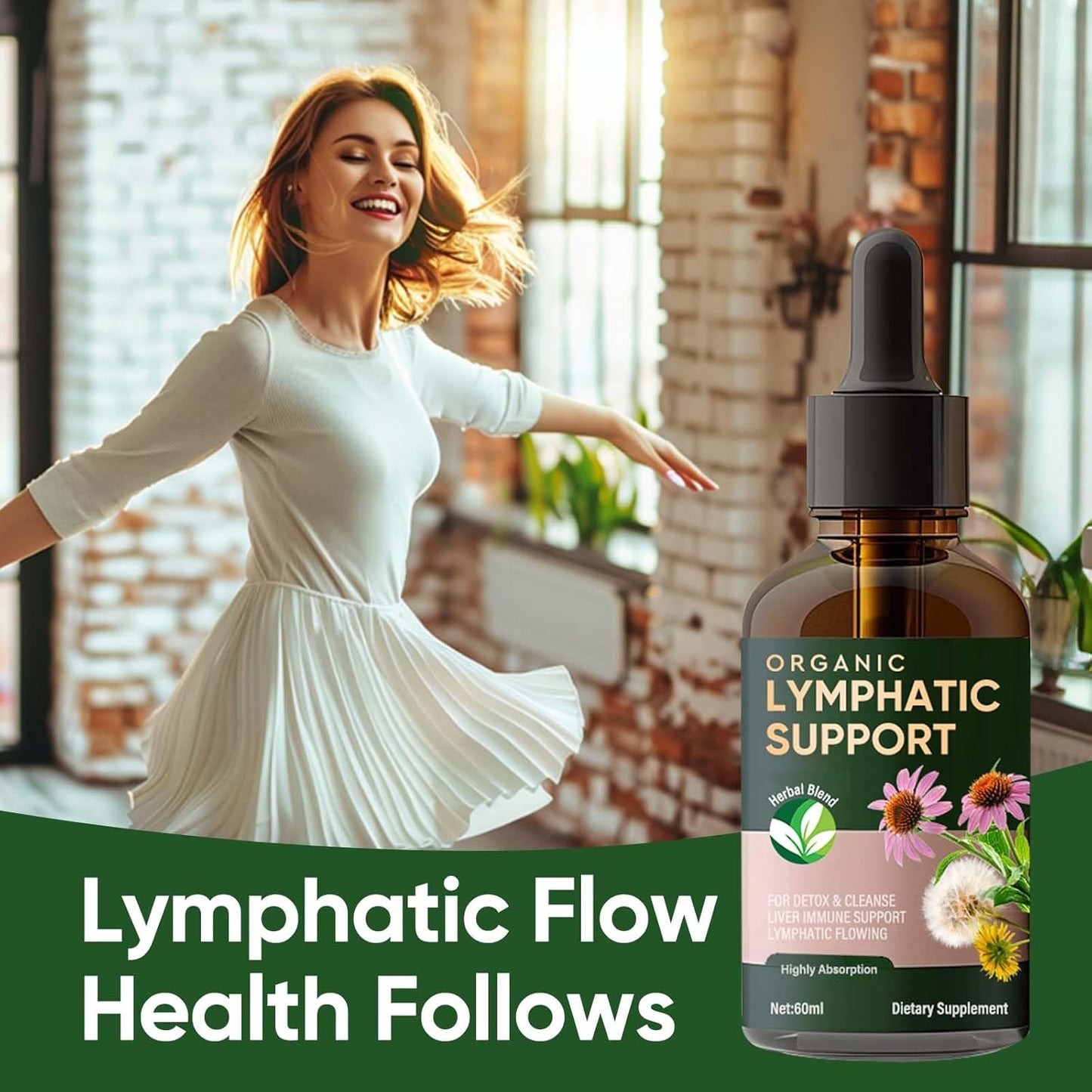 Organic Lymphatic Drainage Drops with Echinacea & Red Clover Extract - Vegan, Alcohol and Sugar-Free (30 Servings)