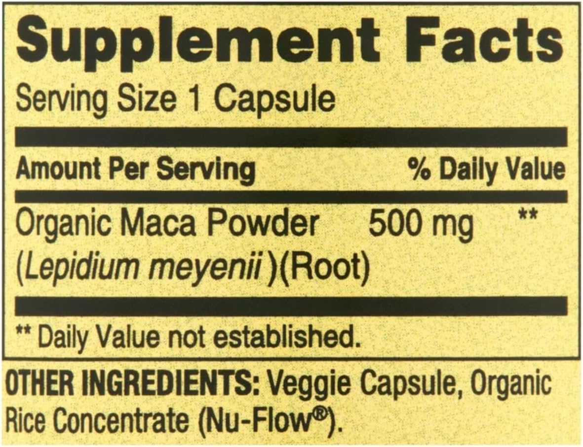 Organic Maca Root Capsules 500mg for Women and Men with VitaMax Vitamin Guide (2 Items) by Spring Valley