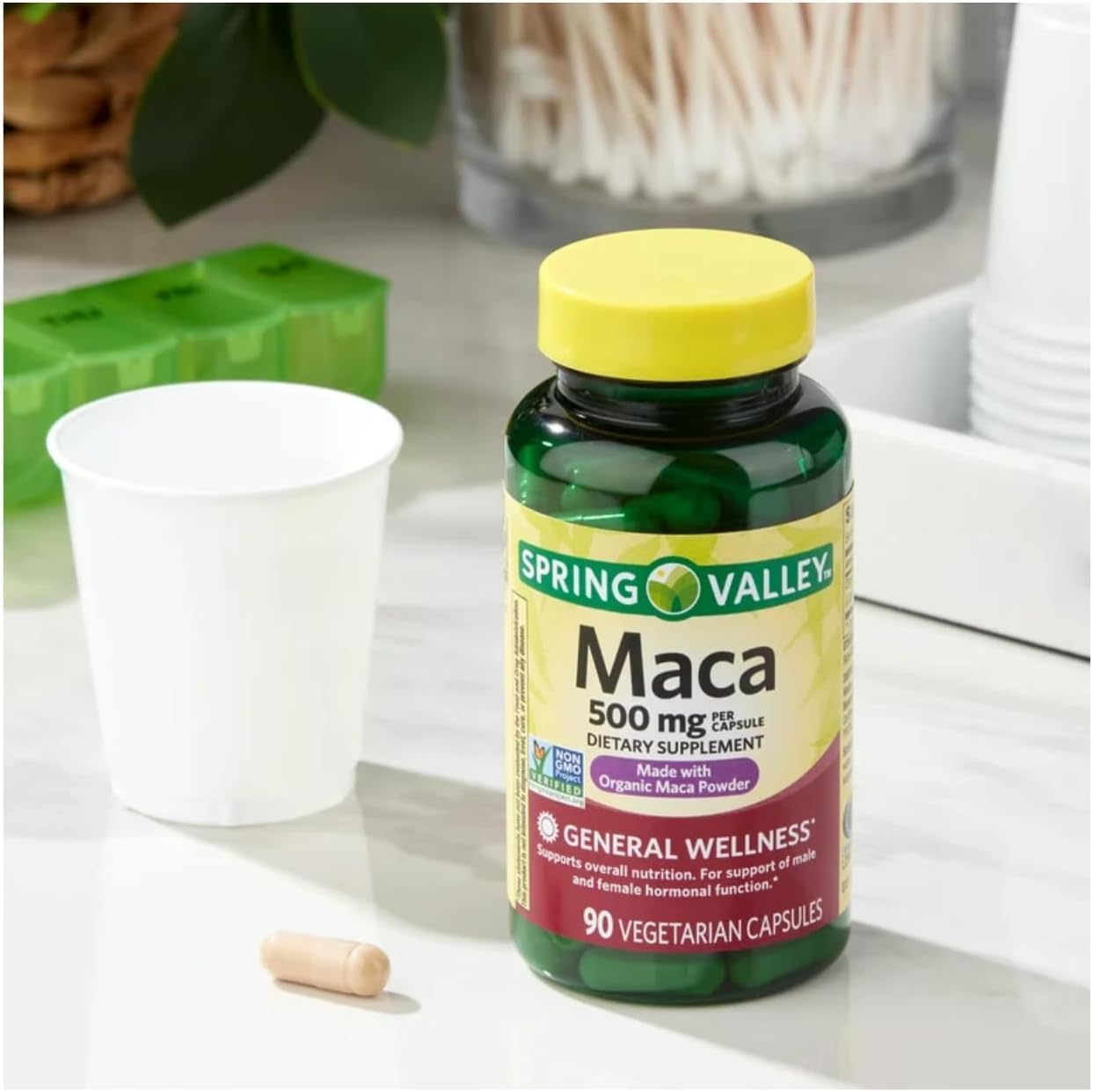 Organic Maca Root Capsules 500mg for Women and Men with VitaMax Vitamin Guide (2 Items) by Spring Valley