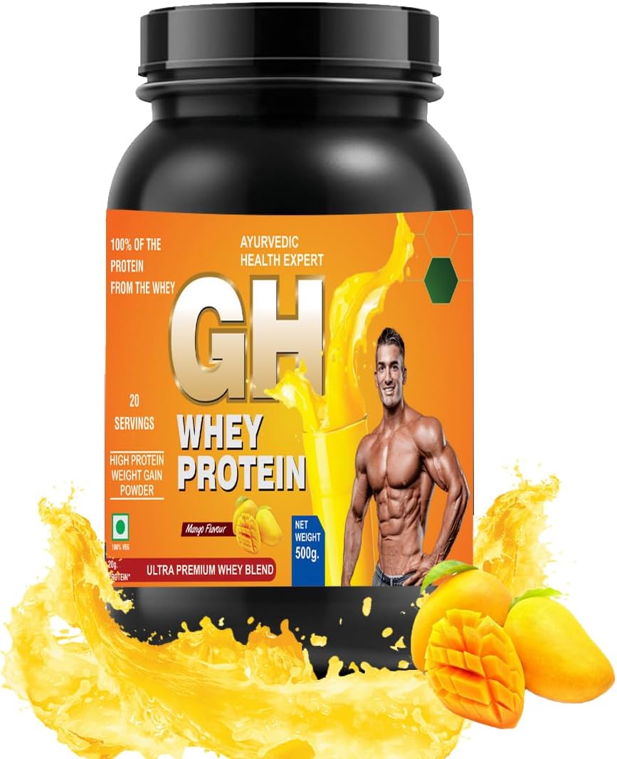 Organic Mango Flavored GH Whey Protein for Lean Muscle Growth & Fast Recovery - Ayurvedic Health Expert Real Mass Gainer (1.1lbs)