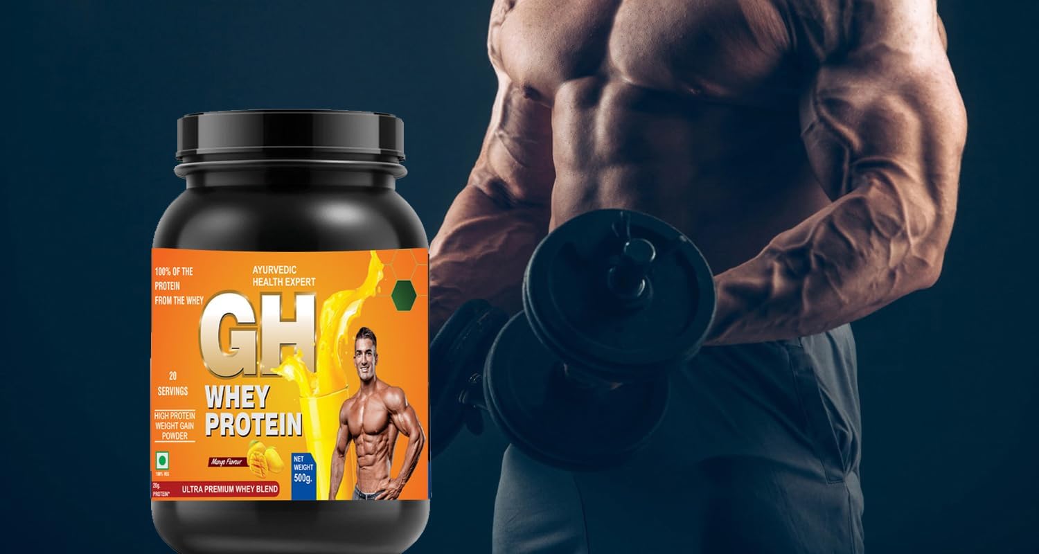 Organic Mango Flavored GH Whey Protein for Lean Muscle Growth & Fast Recovery - Ayurvedic Health Expert Real Mass Gainer (1.1lbs)