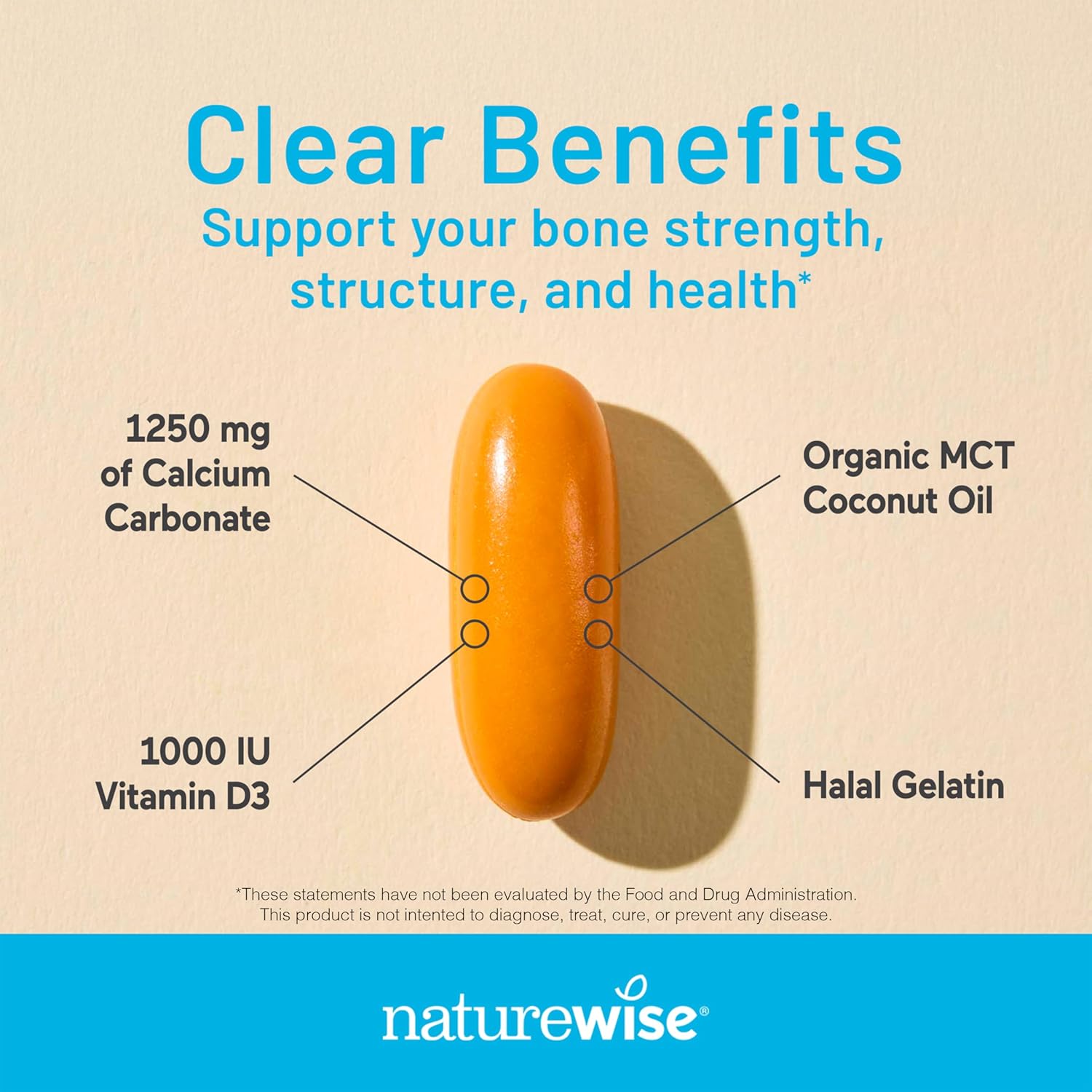 Organic MCT Coconut Oil Calcium 1250mg & Vitamin D3 1000IU Softgels - Bone Health and Immune Support - Non-GMO & Gluten Free - 200 Softgels