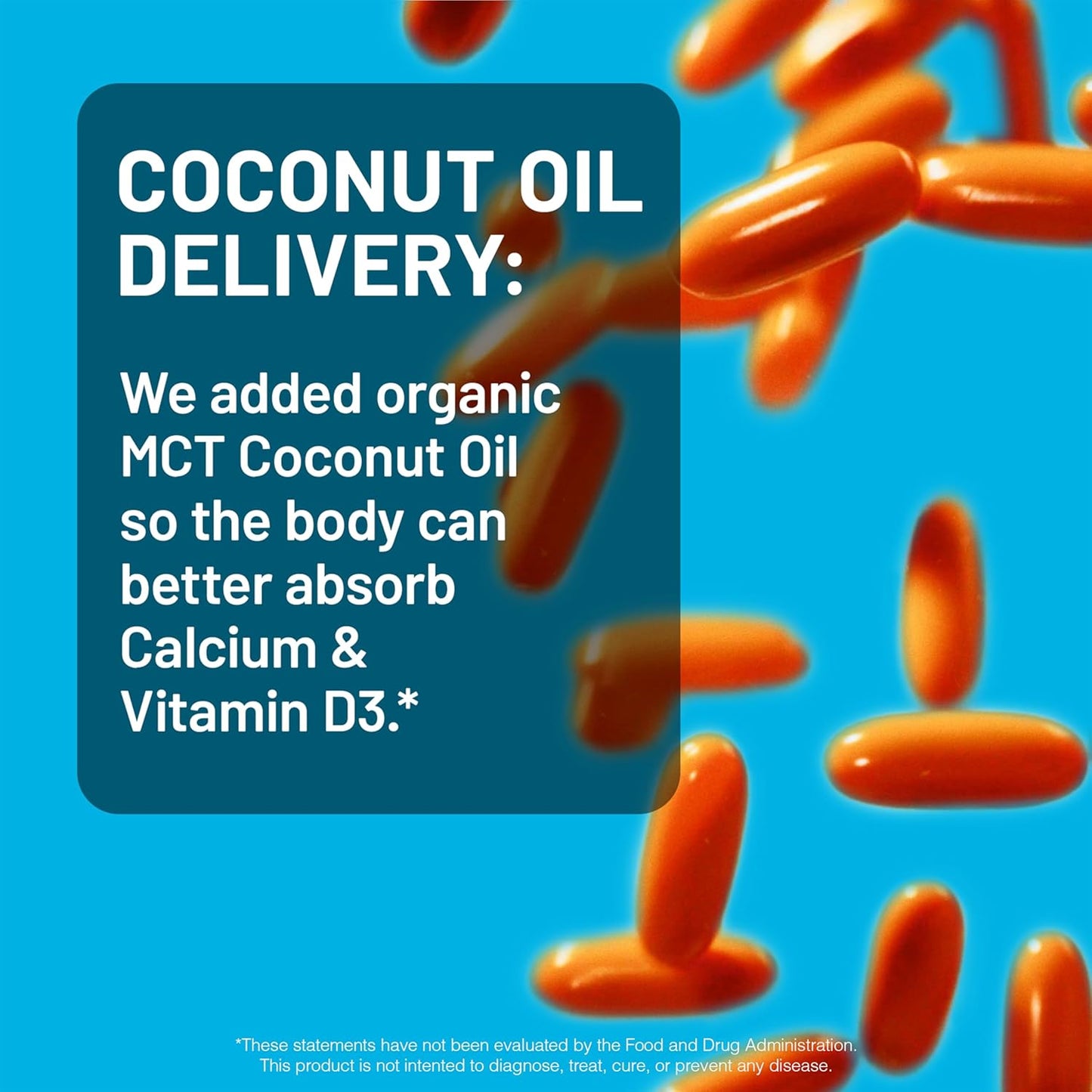 Organic MCT Coconut Oil Calcium 1250mg & Vitamin D3 1000IU Softgels - Bone Health and Immune Support - Non-GMO & Gluten Free - 200 Softgels