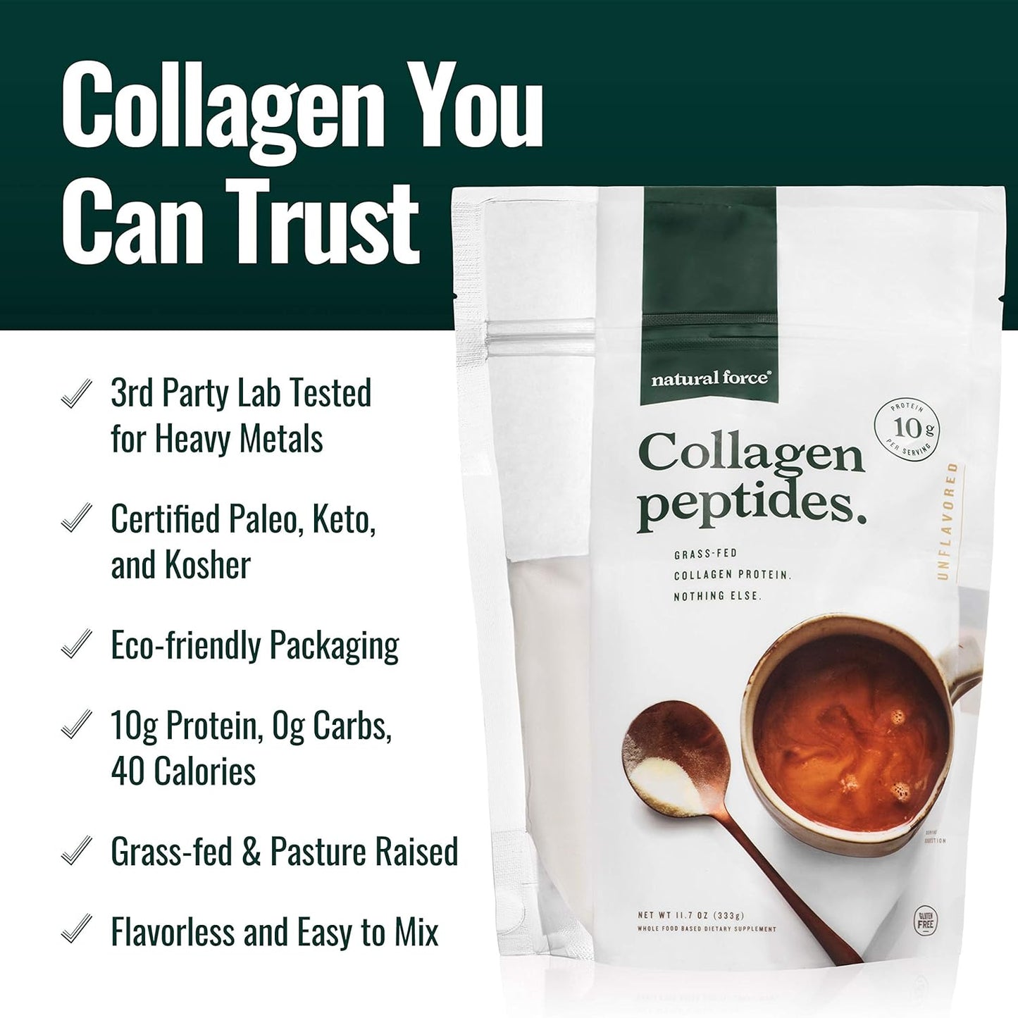 Organic MCT Oil & Grass Fed Collagen Peptides Bundle - Pure Coconut MCTs & Type I/III Collagen Protein - 16oz + 11.7oz