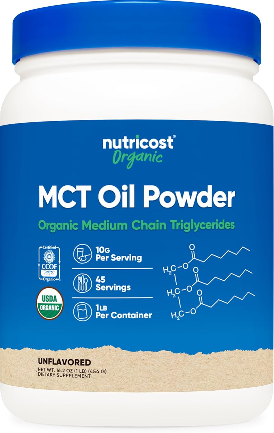 Organic MCT Oil Powder - 1 LB, Certified USDA Organic, Ideal for Keto & Ketogenic Diets, Zero Net Carbs - Nutricost