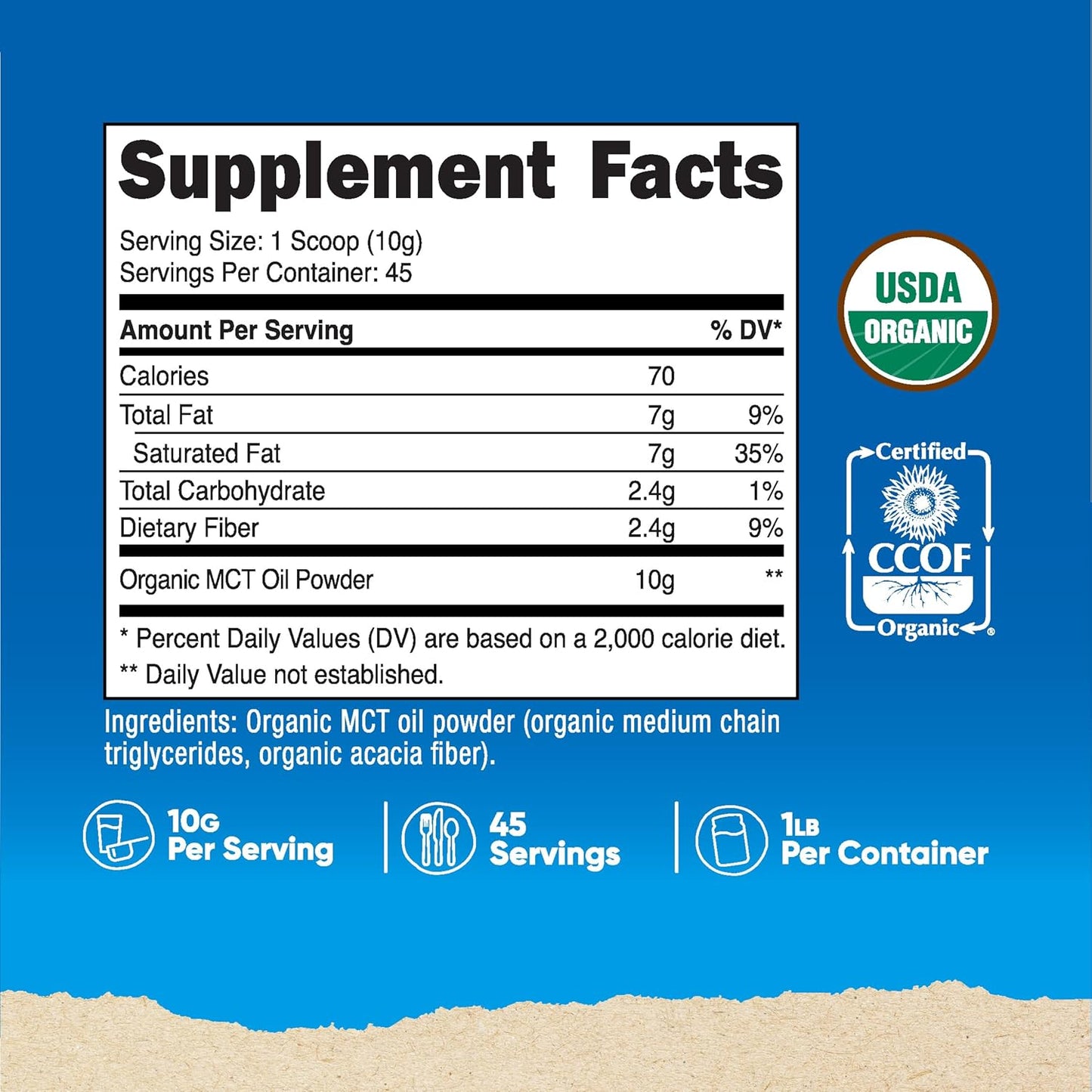 Organic MCT Oil Powder - 1 LB, Certified USDA Organic, Ideal for Keto & Ketogenic Diets, Zero Net Carbs - Nutricost