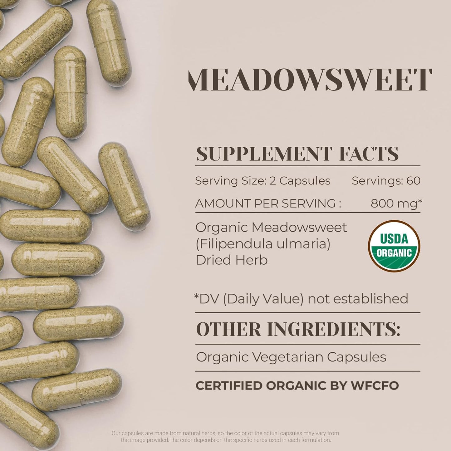 Organic Meadowsweet Capsules - High-Potency Herbal Dietary Supplement with Vegetable Capsules | 120 Capsules of USDA Organic Meadowsweet Herb
