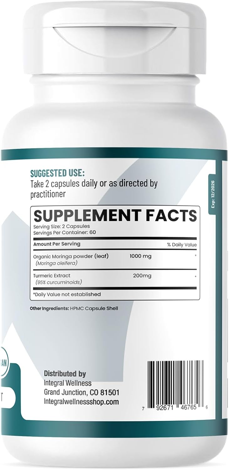 Organic Moringa and Curcumin Capsules for Holistic Wellness - 60 Capsules, Third-Party Tested