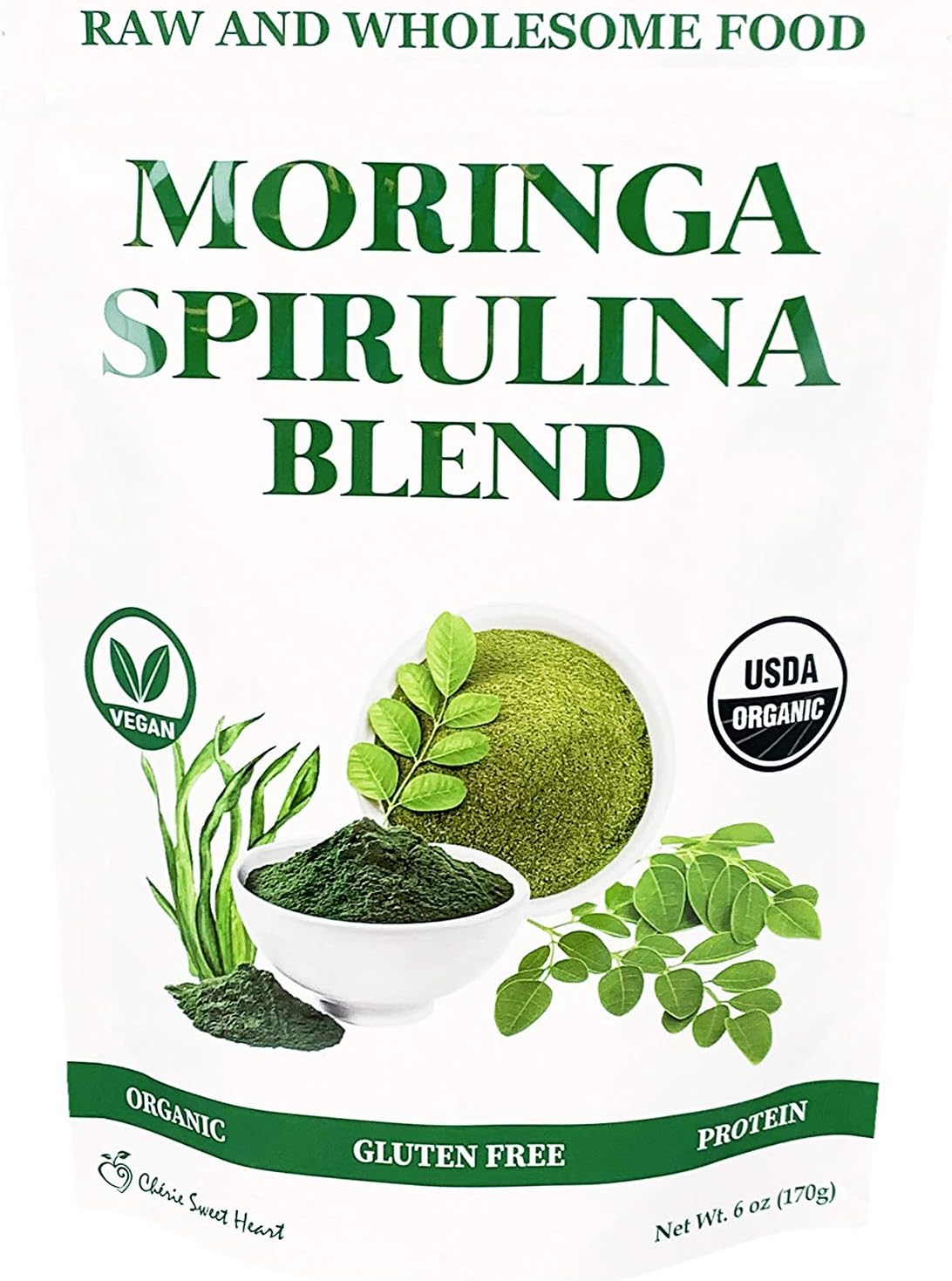 Organic Moringa and Spirulina Blend by Chérie Sweet Heart - 6 Ounces