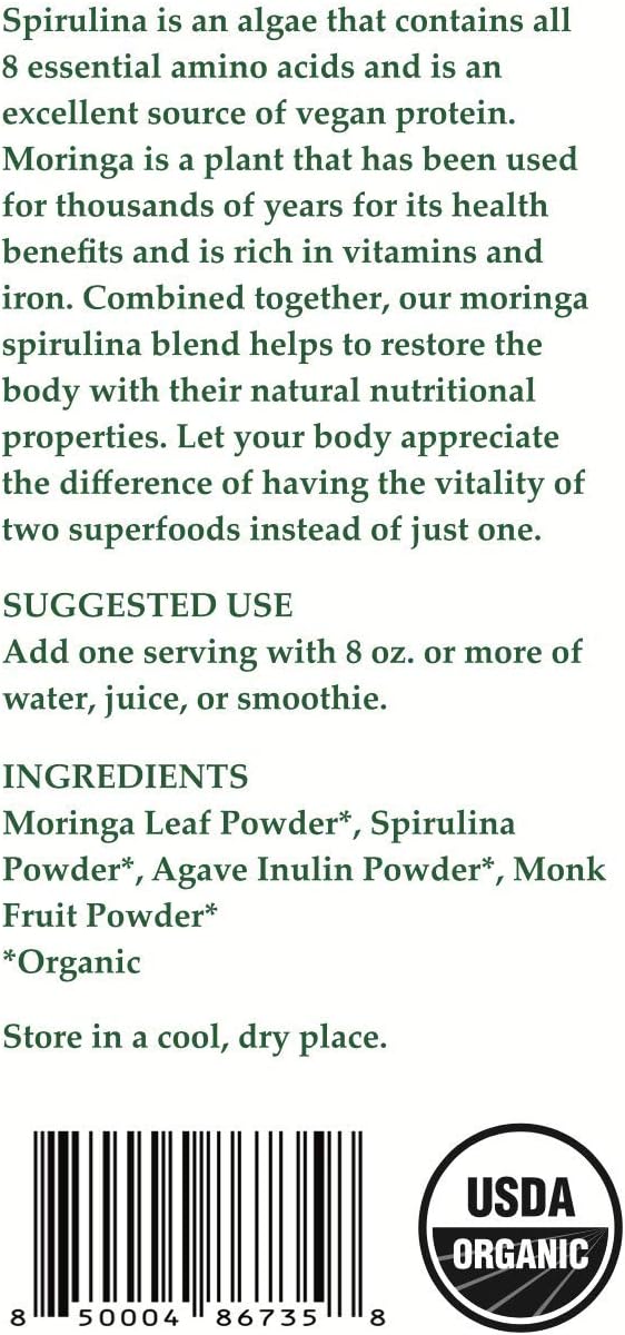 Organic Moringa and Spirulina Blend by Chérie Sweet Heart - 6 Ounces