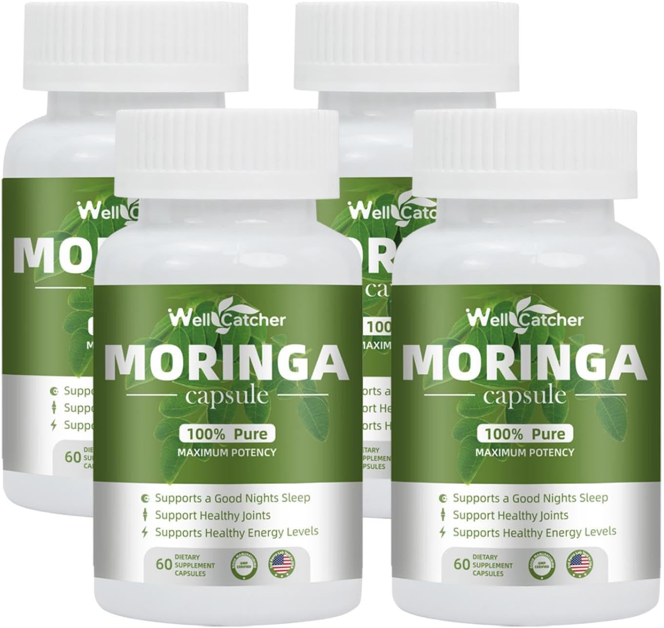 Organic Moringa Capsules - 800mg Pure Leaf Powder - Energy Booster, Immune Support, Antioxidant & Metabolism - Rich in Essential Vitamins & Amino Acids - 4 Pack