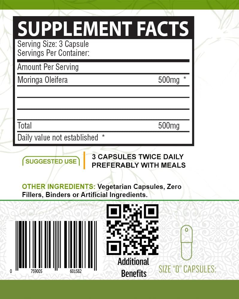 Organic Moringa Leaf Extract Capsules - NutreeVit 240 Pure Moringa Powder Capsules