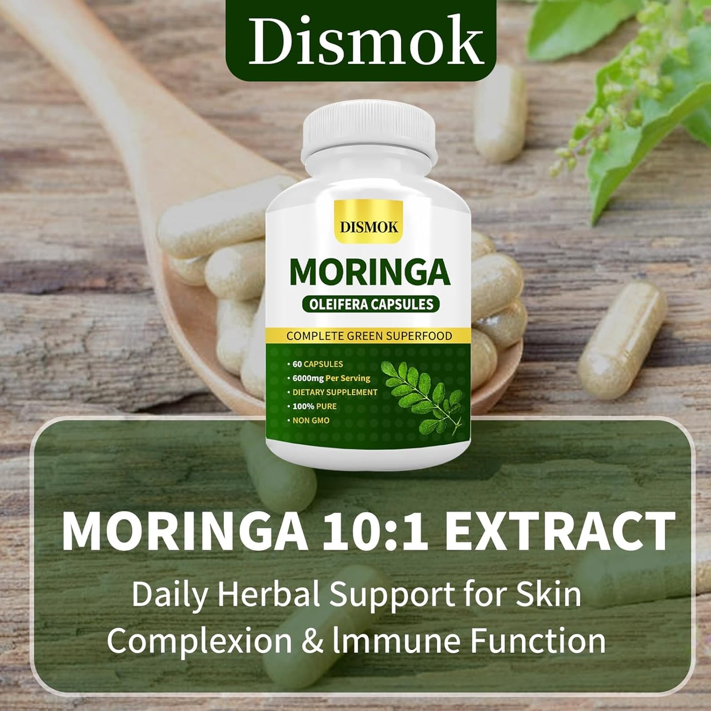 Organic Moringa Powder Capsules - Boost Energy, Metabolism & Immunity - Non-GMO, Pure & Natural - 60 Count