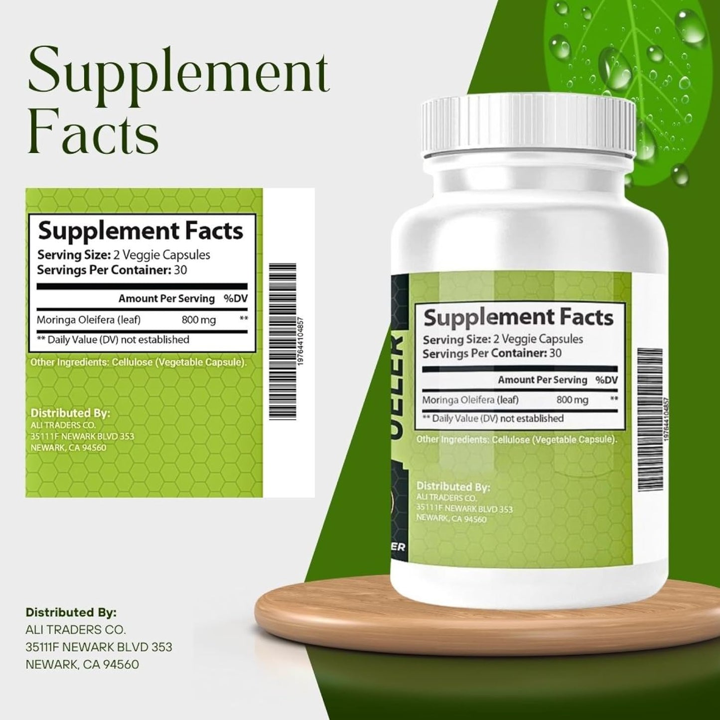 Organic Moringa Powder Capsules 800mg - Nutritional Supplement for Energy, Metabolism, Joint Support, Wellness & Immune - 60 Veg Caps - USA Made