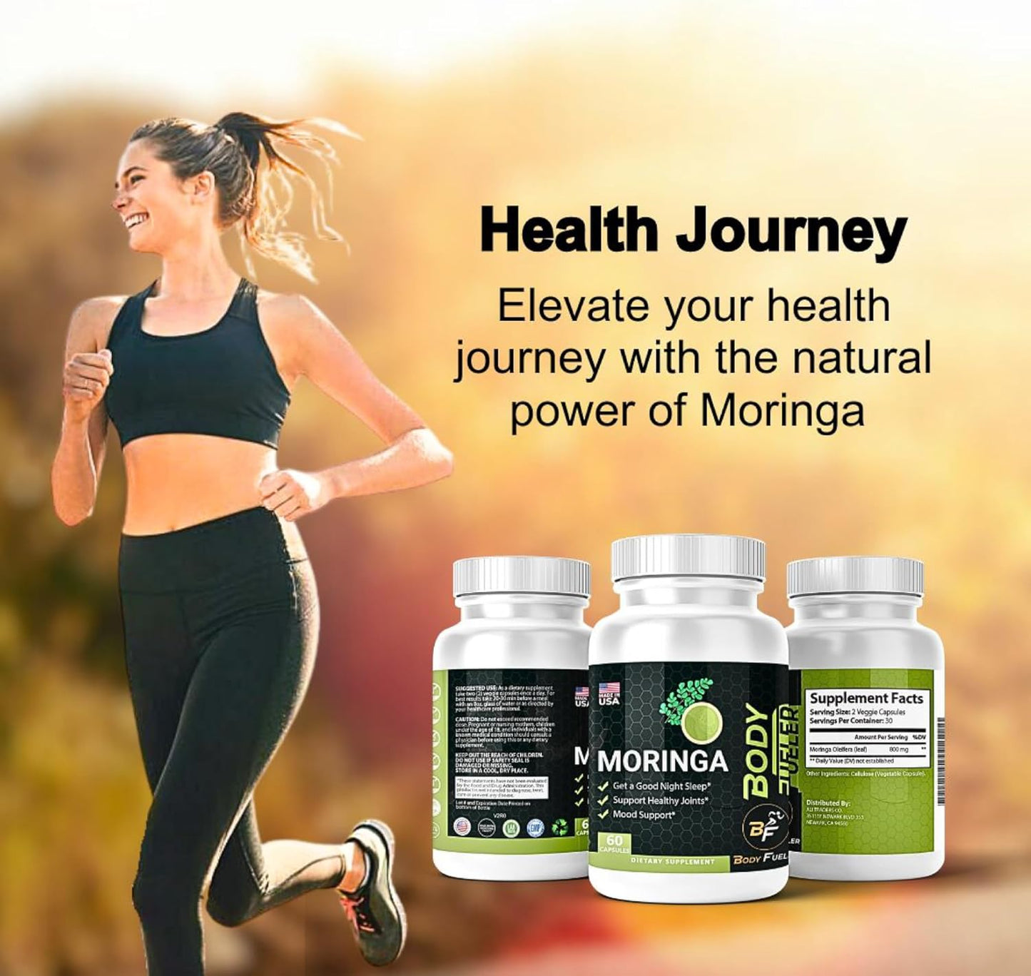 Organic Moringa Powder Capsules 800mg - Nutritional Supplement for Energy, Metabolism, Joint Support, Wellness & Immune - 60 Veg Caps - USA Made
