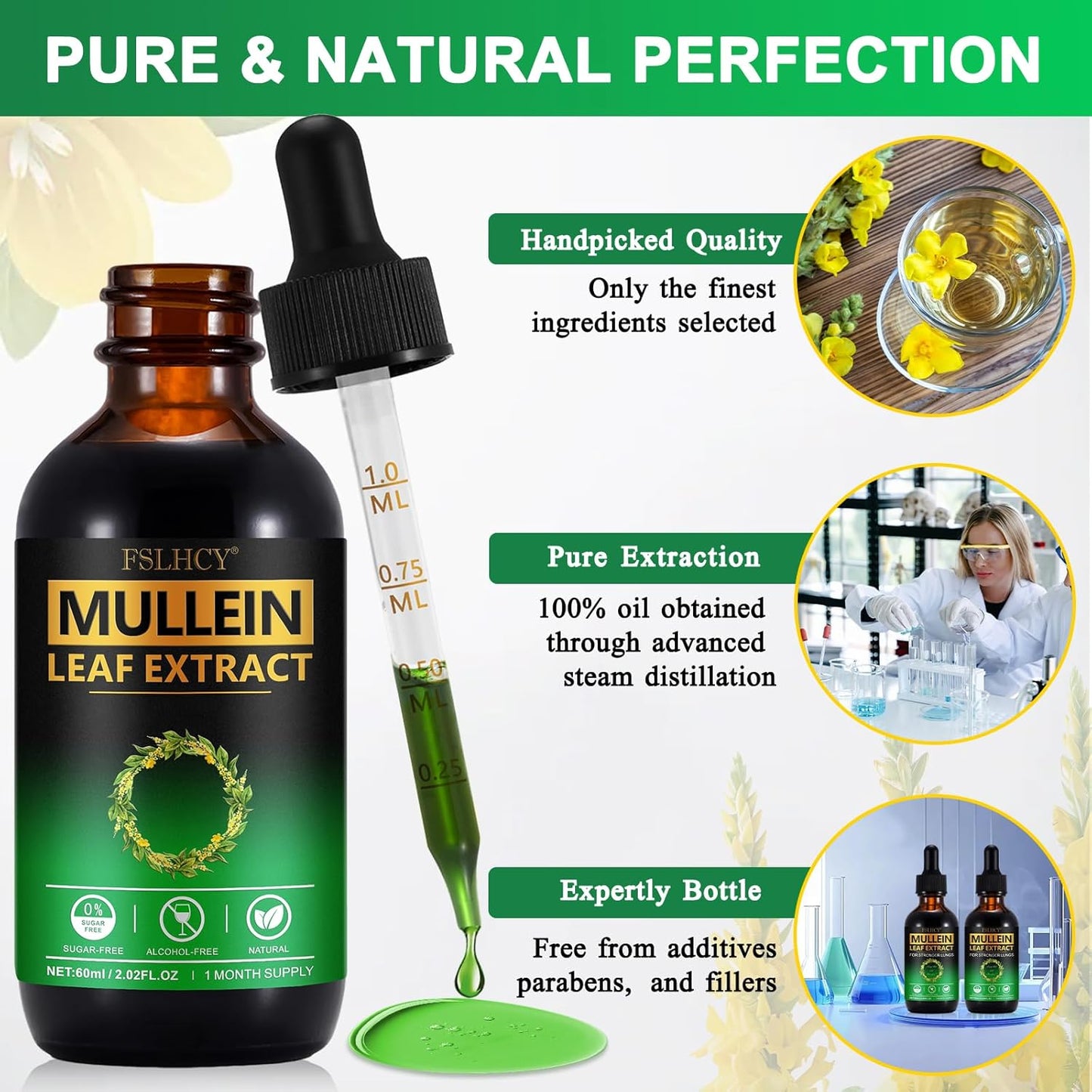 Organic Mullein Leaf Extract Drops - 2 fl Oz (2 Packs) Herbal Supplement with No Additives