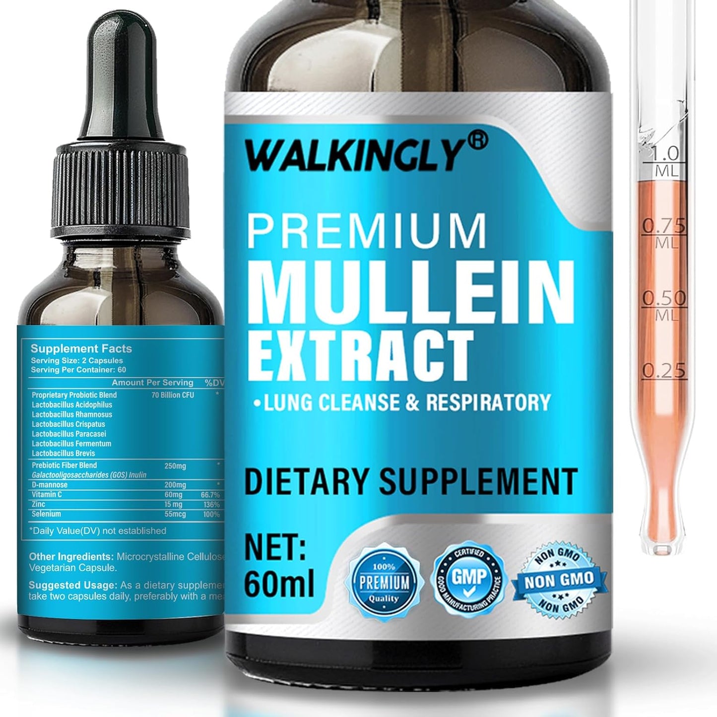 Organic Mullein Leaf Extract Drops for Lung Cleanse and Respiratory Health Support - 2 fl oz
