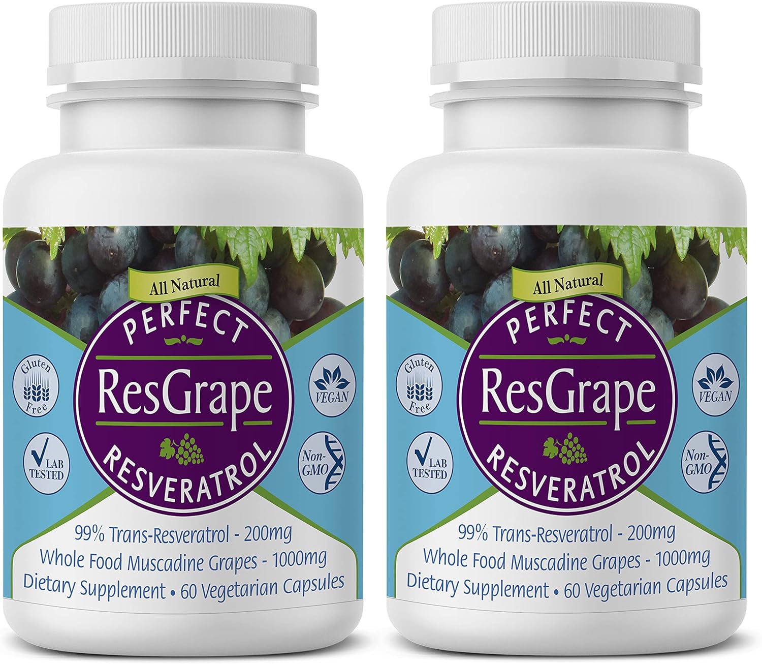 Organic Muscadine Grapes Resveratrol Capsules - 60 Count x 2 - Trans-Resveratrol Supplement by Perfect Supplements