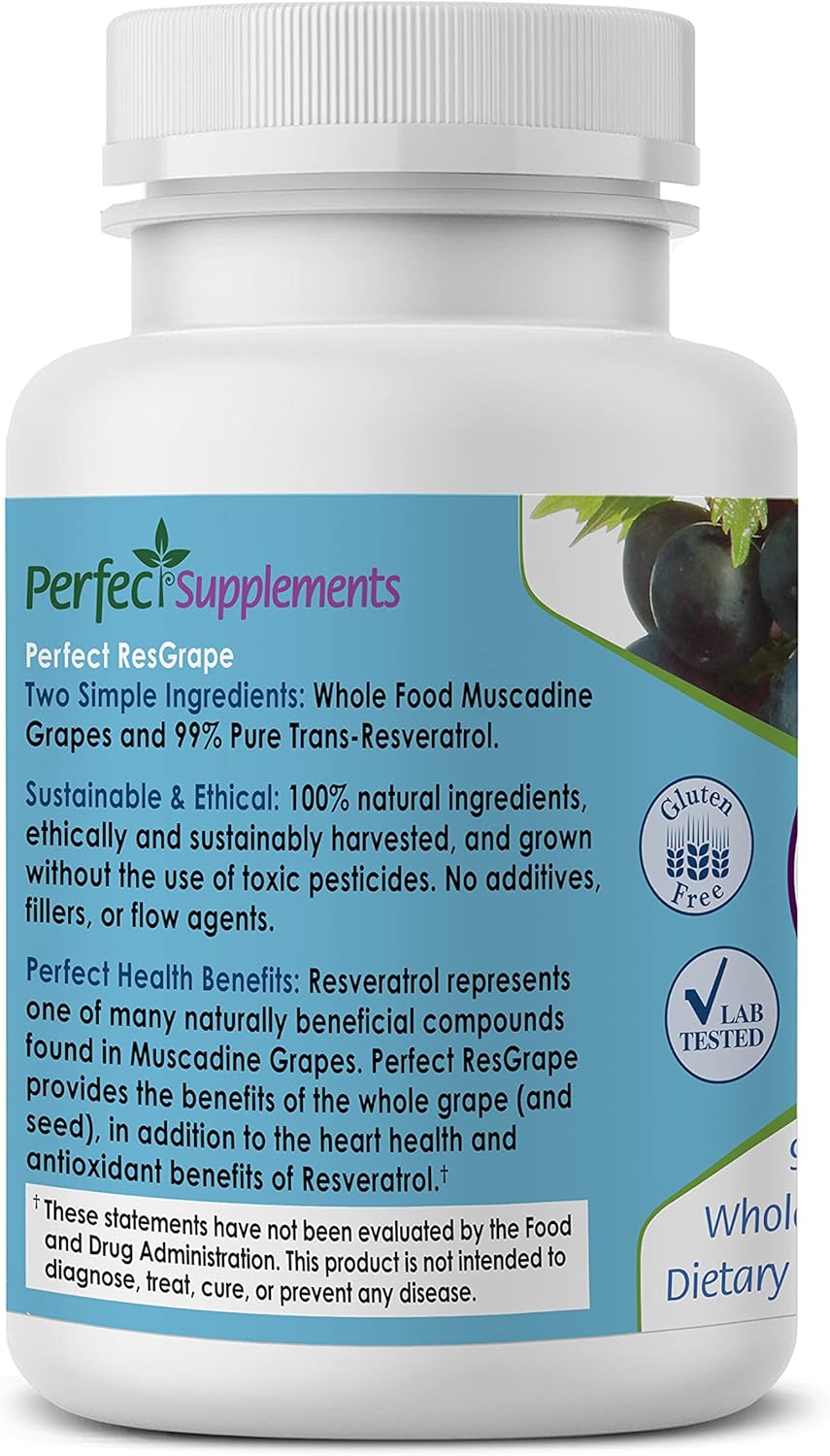 Organic Muscadine Grapes Resveratrol Capsules - 60 Count x 2 - Trans-Resveratrol Supplement by Perfect Supplements