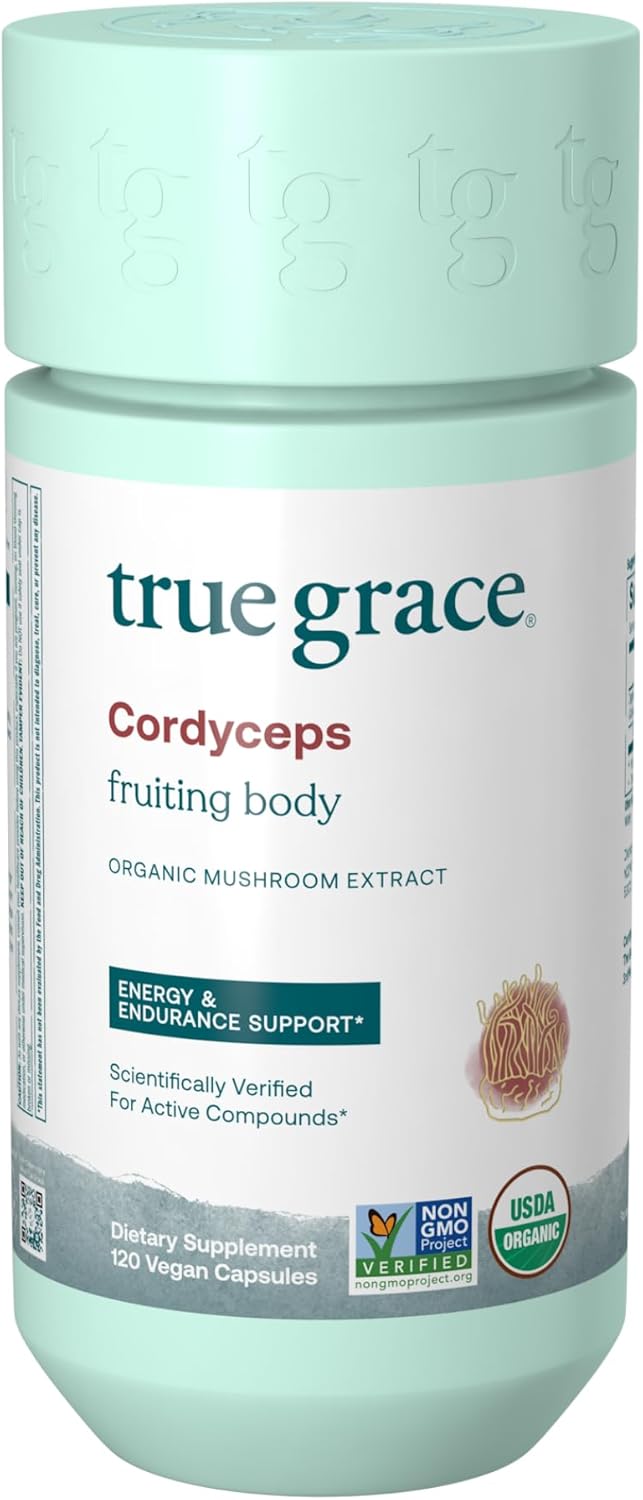 Organic Mushroom Cordyceps Capsules for Energy & Endurance - 120 Count - True Grace Formula