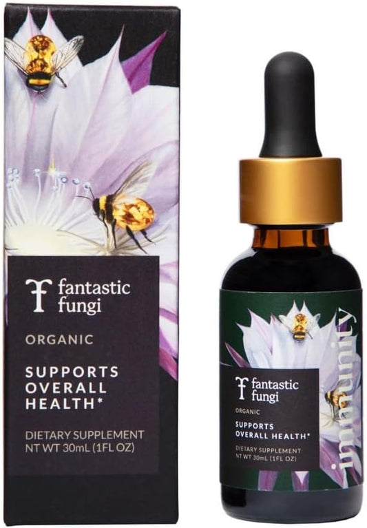 Organic Mushroom Immunity Elixir with Turkey Tail, Chaga, Maitake, Elderberry & Astragalus Extract - Liquid Drops for Immune Health - 30 Servings, 1 fl oz