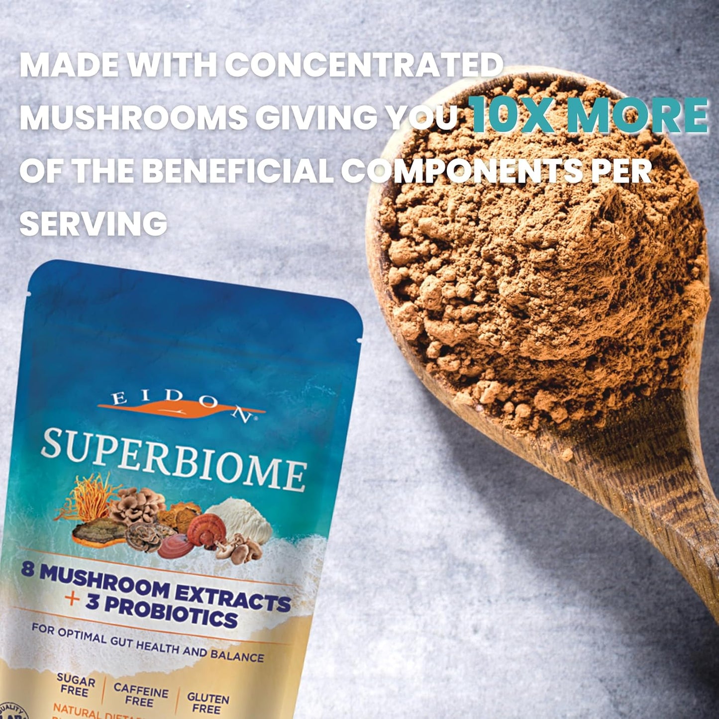 Organic Mushroom Probiotics Powder Blend with Reishi, Chaga, Lion's Mane - 30 Servings