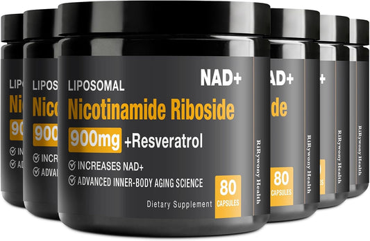 Organic NAD+ Supplement with NR, Resveratrol, and Quercetin for Cellular Repair and Healthy Aging, 80 Capsules x 6
