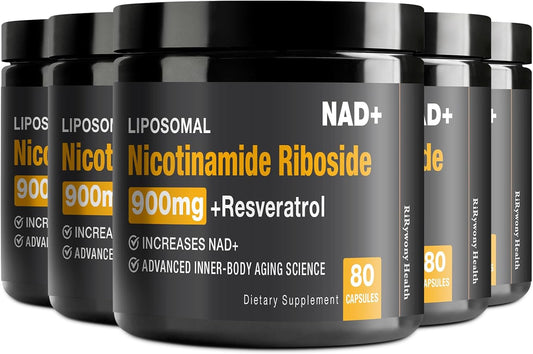 Organic NAD+ Supplement with NR, Resveratrol, and Quercetin for Cellular Repair and Healthy Aging - 80 Capsules (5-Pack)