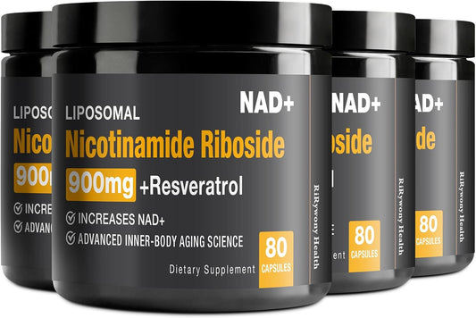 Organic NAD+ Supplement with NR, Resveratrol, Quercetin for Cellular Repair & Brain Health - 80 Capsules x 4 Pack