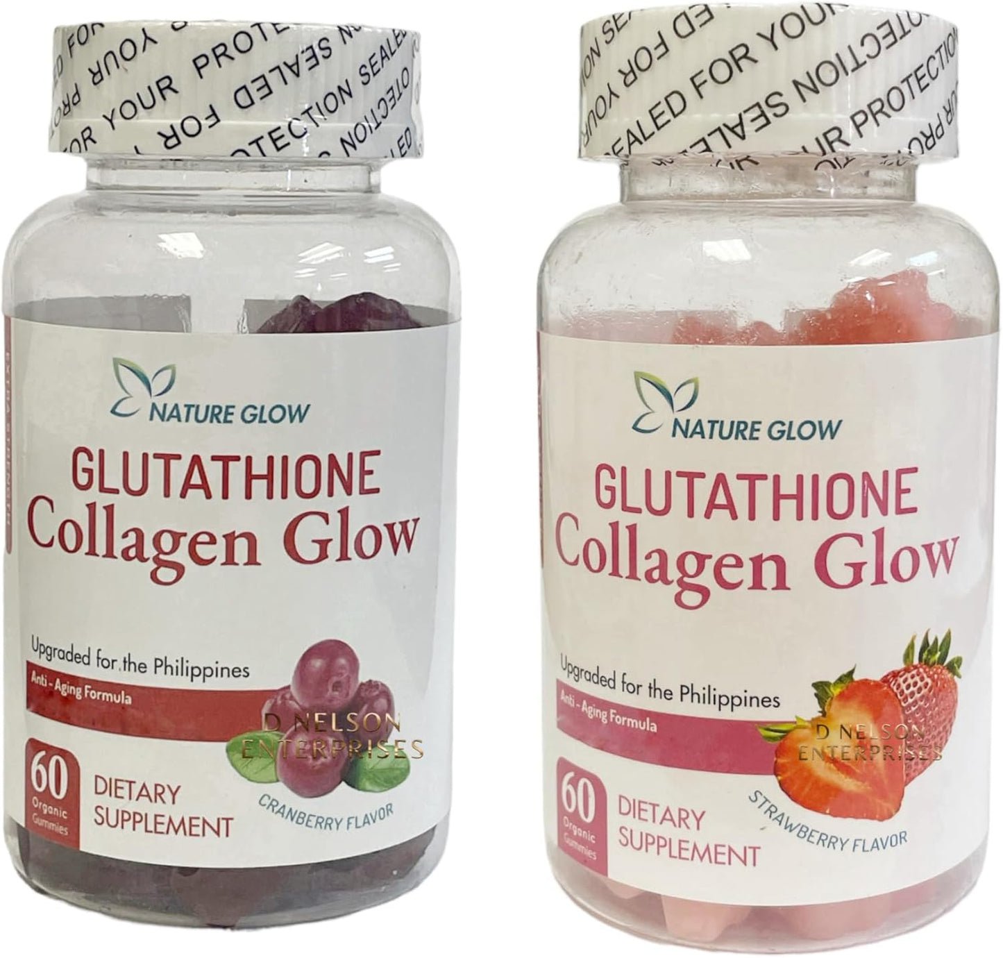 Organic Nature Glow Glutathione Collagen Gummies Duo Pack - Strawberry & Cranberry - 60 Chewables