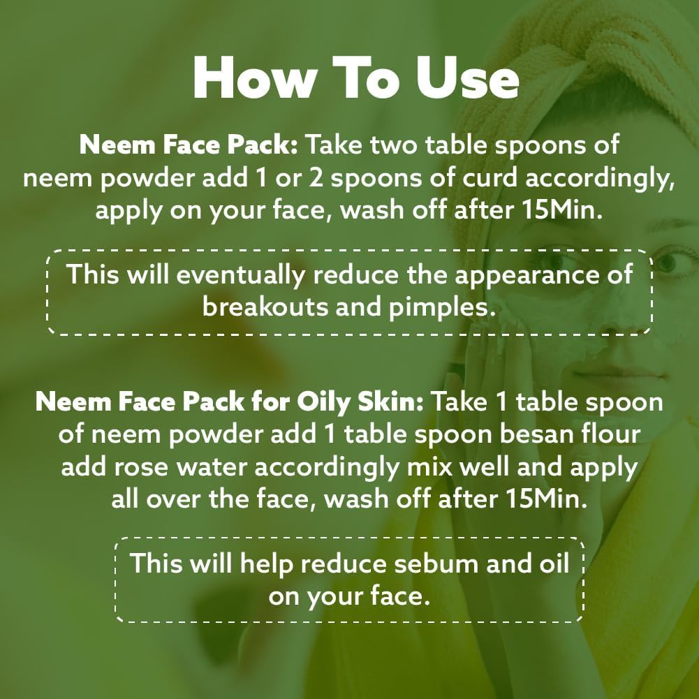 Organic Neem Powder for Clear Skin and Itchy Dandruff Scalp - 250 gm
