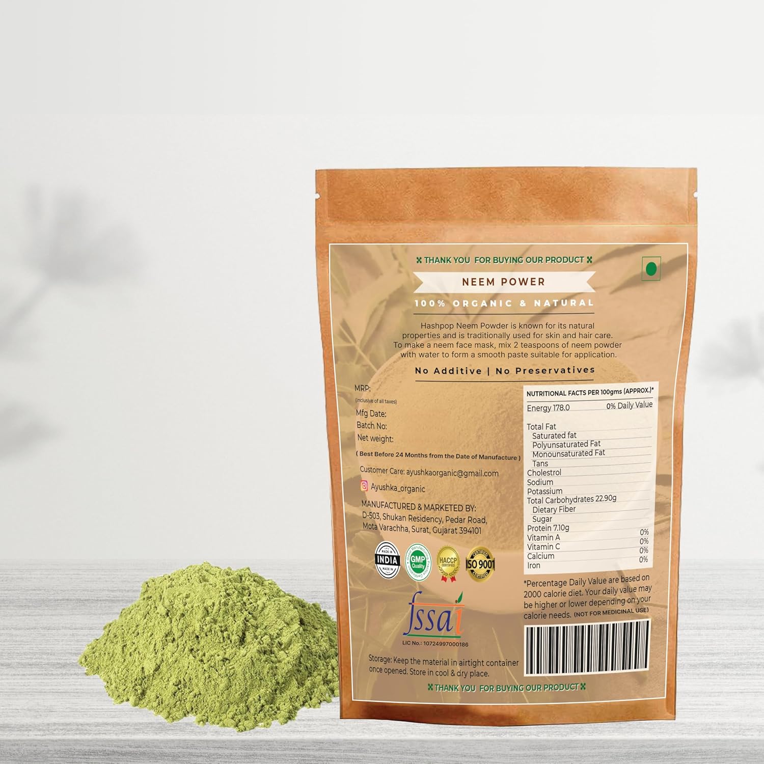 Organic Neem Powder: Herbal Supplement for Skin & Hair Care | Azadirachta Indica | 17.7 OZ (500 gm)