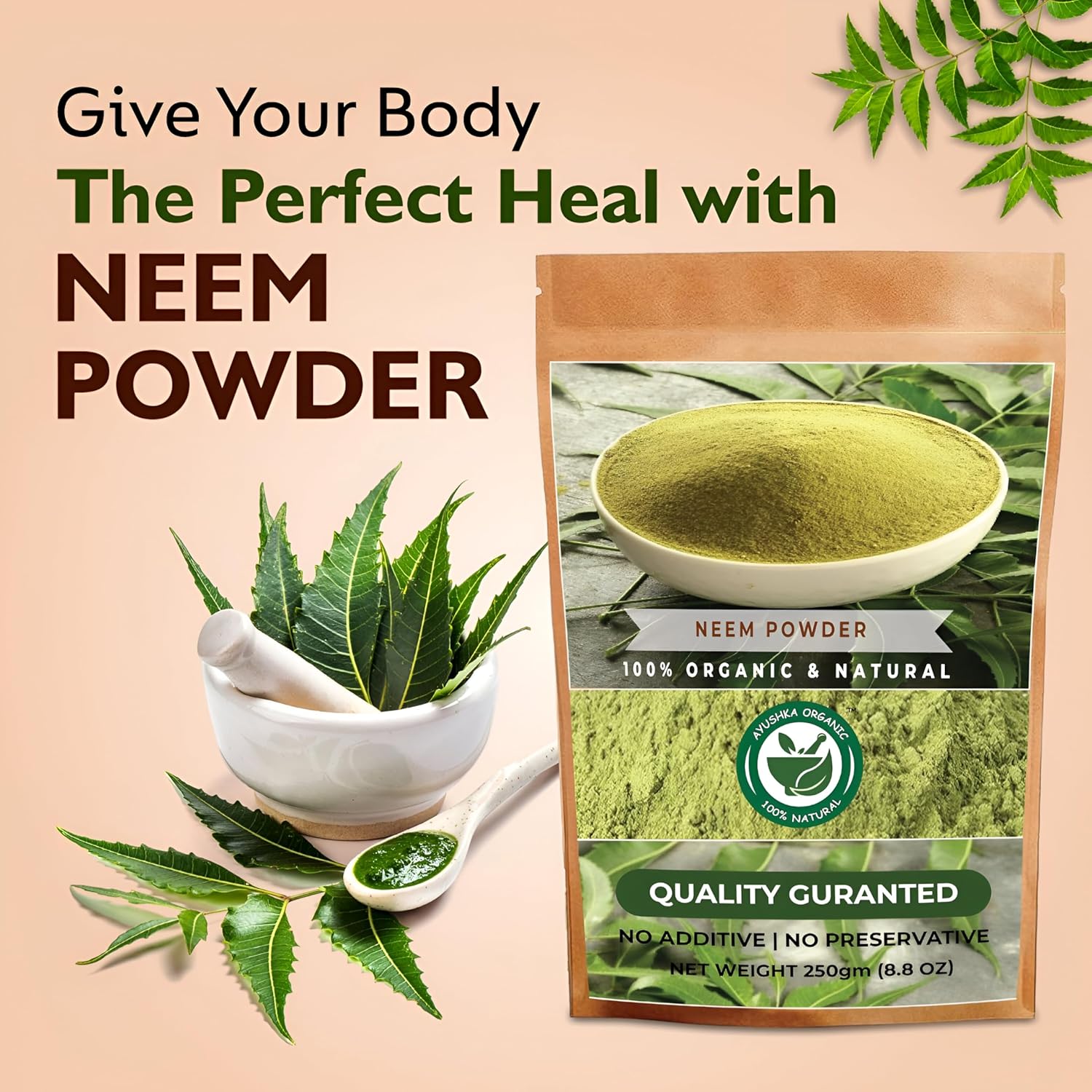 Organic Neem Powder: Herbal Supplement for Skin & Hair Care | Azadirachta Indica | 17.7 OZ (500 gm)