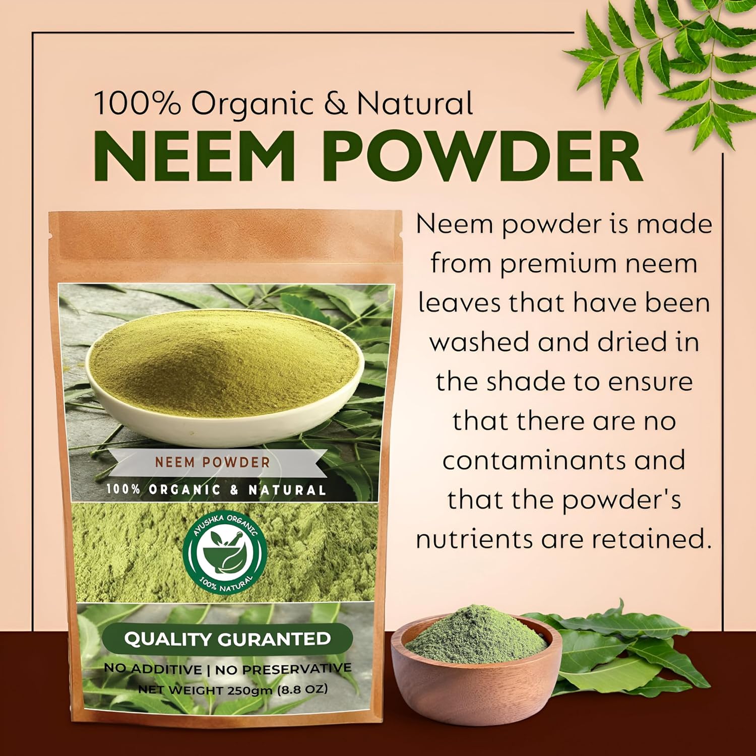 Organic Neem Powder: Herbal Supplement for Skin & Hair Care | Azadirachta Indica | 17.7 OZ (500 gm)