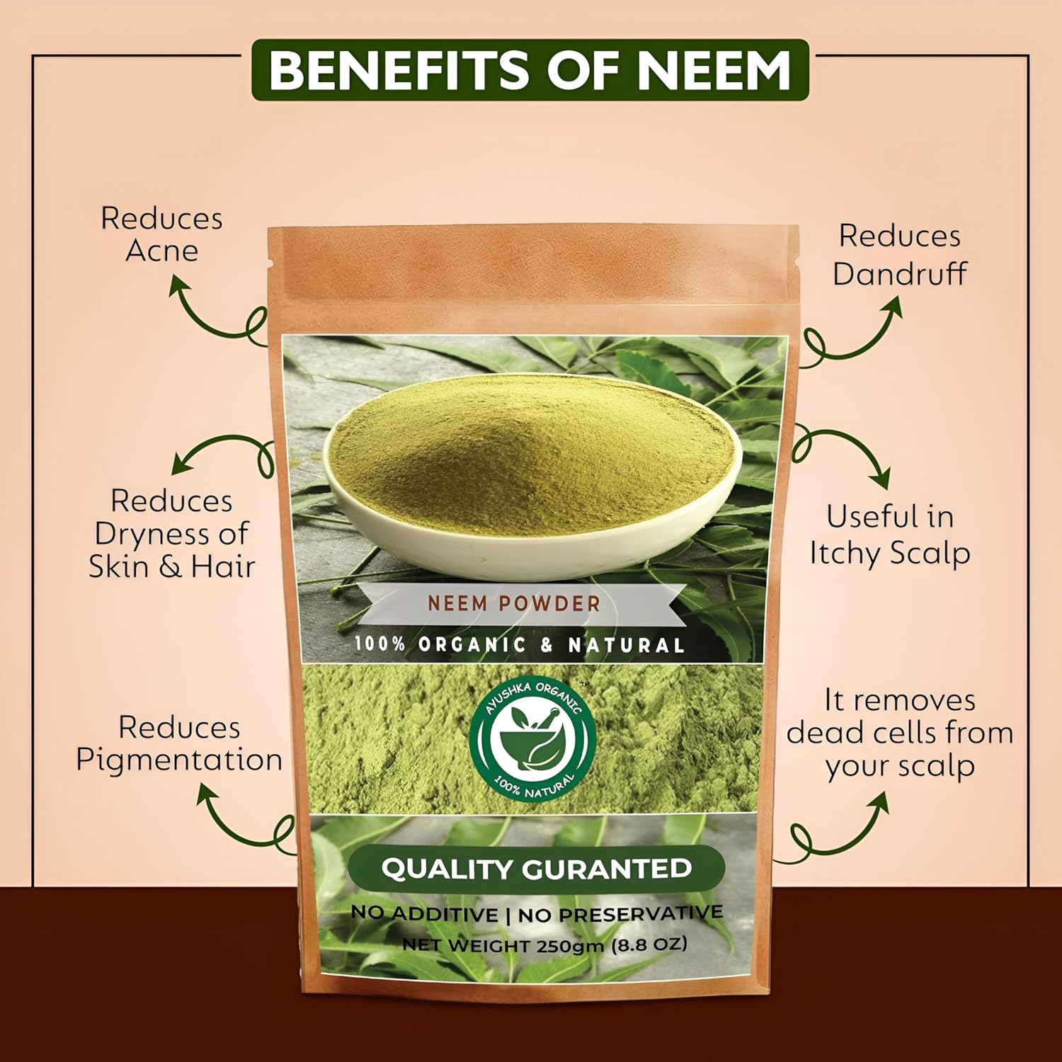 Organic Neem Powder: Herbal Supplement for Skin & Hair Care | Azadirachta Indica | 17.7 OZ (500 gm)