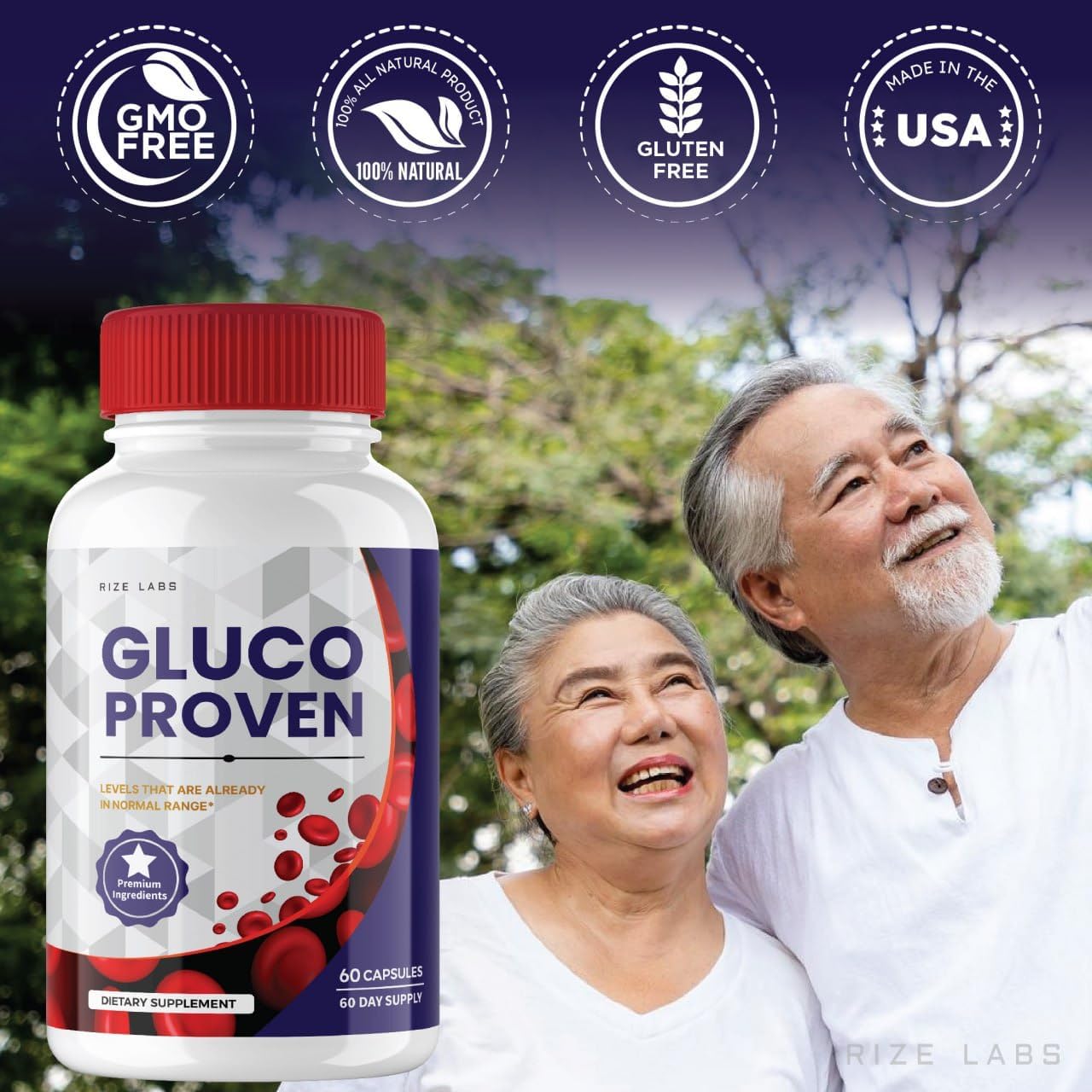 Organic Non GMO Gluco Proven Capsules - Maximum Strength Support Supplement, Advanced Formula with All Natural Ingredients (60 Capsules)
