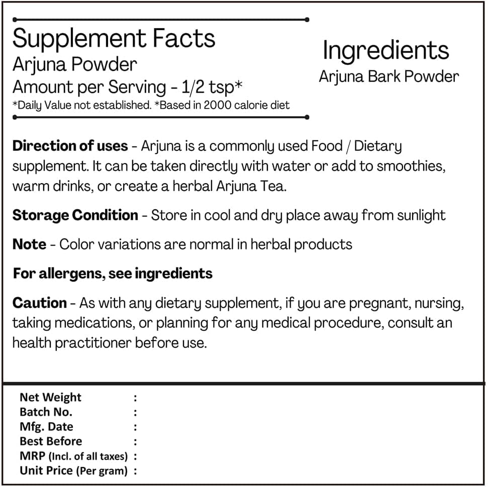 Organic Nutranix BHM Arjuna Chhal/Bark Powder - 227g - Pure and Natural