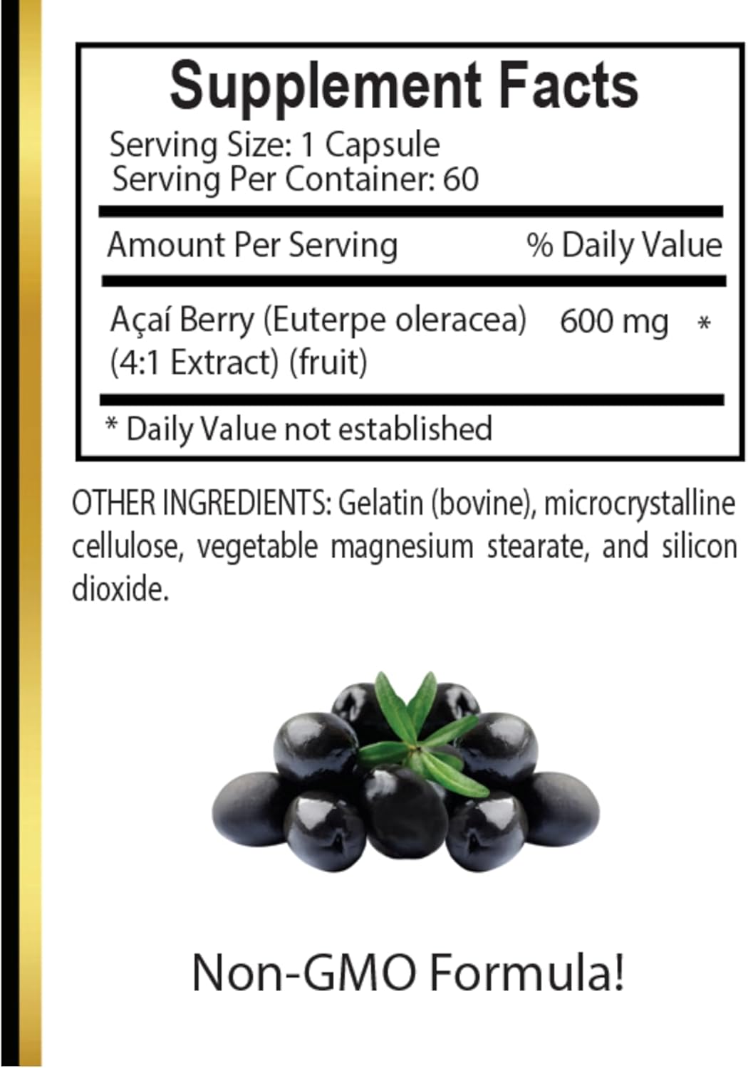 Organic OLANTA ACAI Berry Extract Capsules - Anti Aging Supplement for Men and Women - Non-GMO Cleanse and Wellness - 60 Capsules